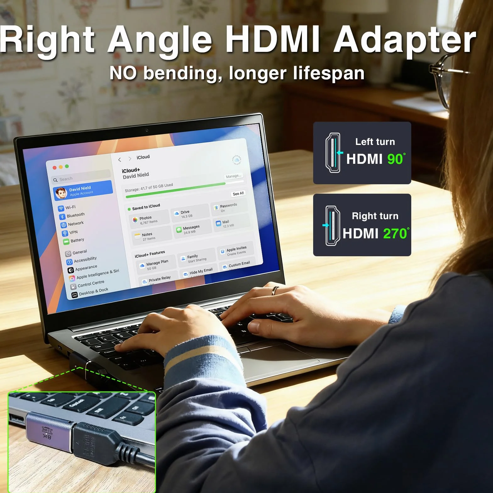 Duttek Adaptateur HDMI coudé 8K 90 degrés 48Gbps UHD 2.1 mâle vers femelle