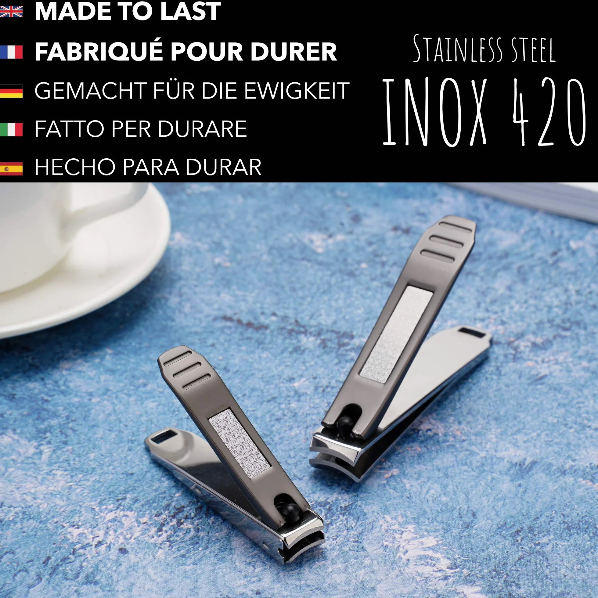 Coupe Ongle Acier Inoxydable Kit 2 Coupe-ongles Petit Grand Lime Intégrée Étui Rangement