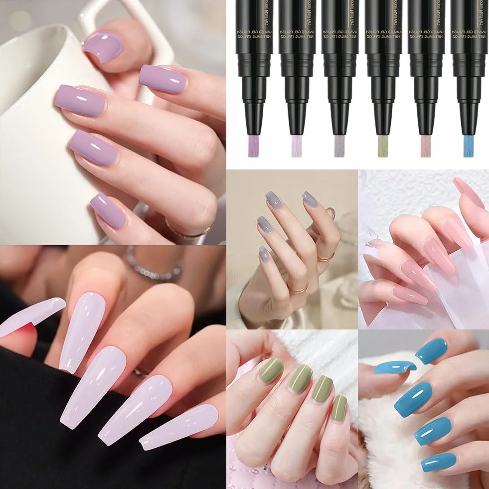 Stylo Vernis à Ongles 6 Couleurs, Ensemble Stylos Vernis Ongles Gel Séchage Rapide, Nail Gel Pen, Bleu