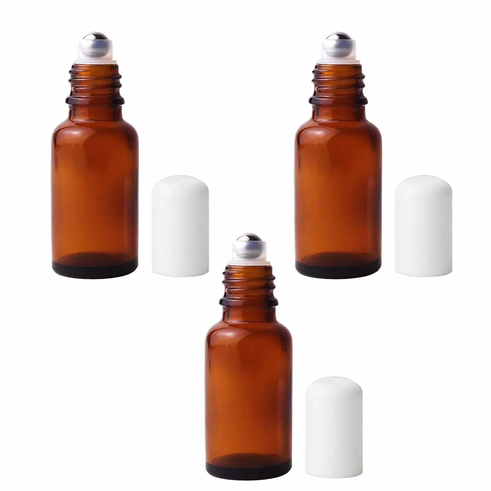 Lot de 3 flacons roulants vides en verre ambré 20 ml avec billes en acier inoxydable rechargeables pour huiles essentielles