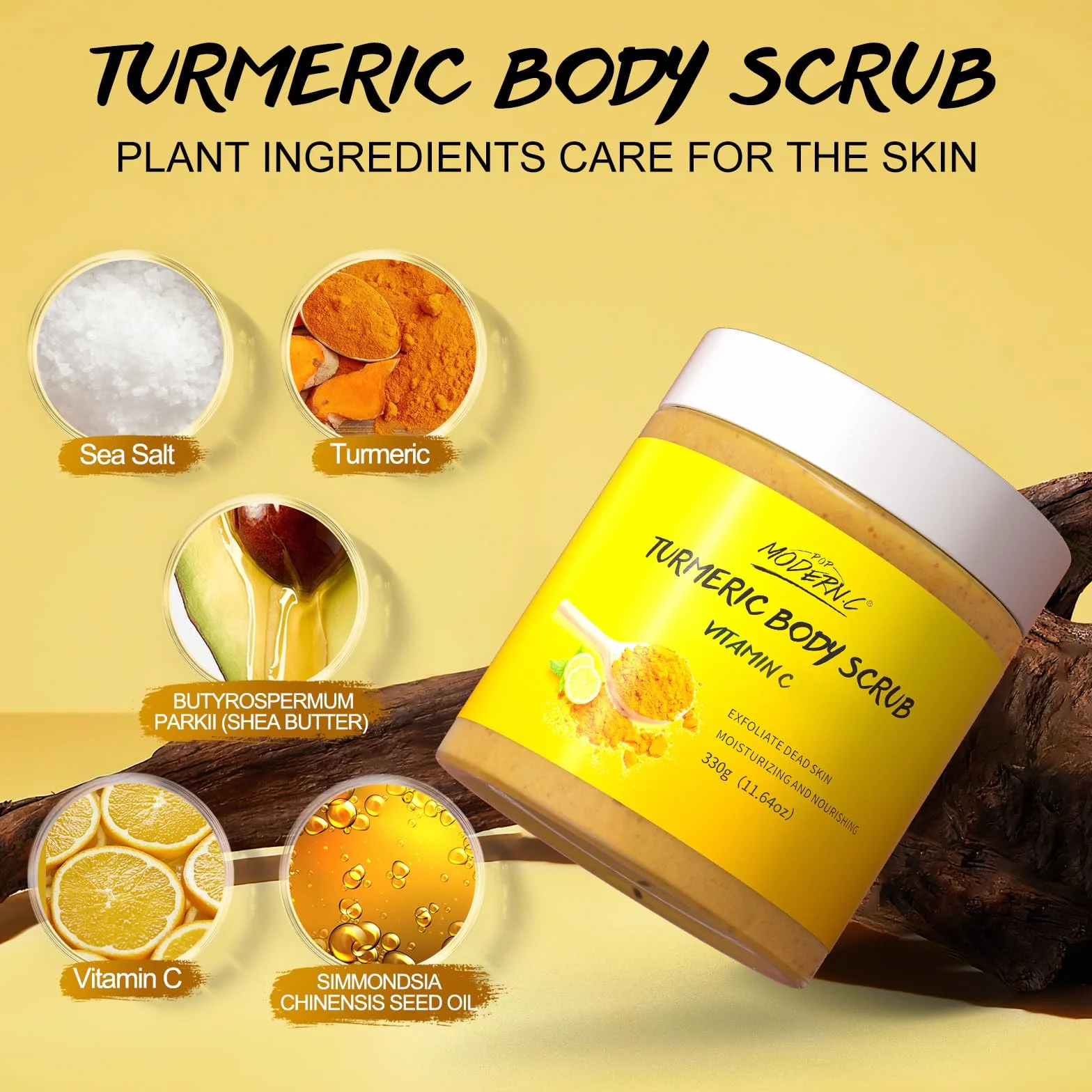 Gommage Corporel au Curcuma et Vitamine C, Exfoliant, Anti-Taches Brunes et Acné, Lissant et Éclaircissant