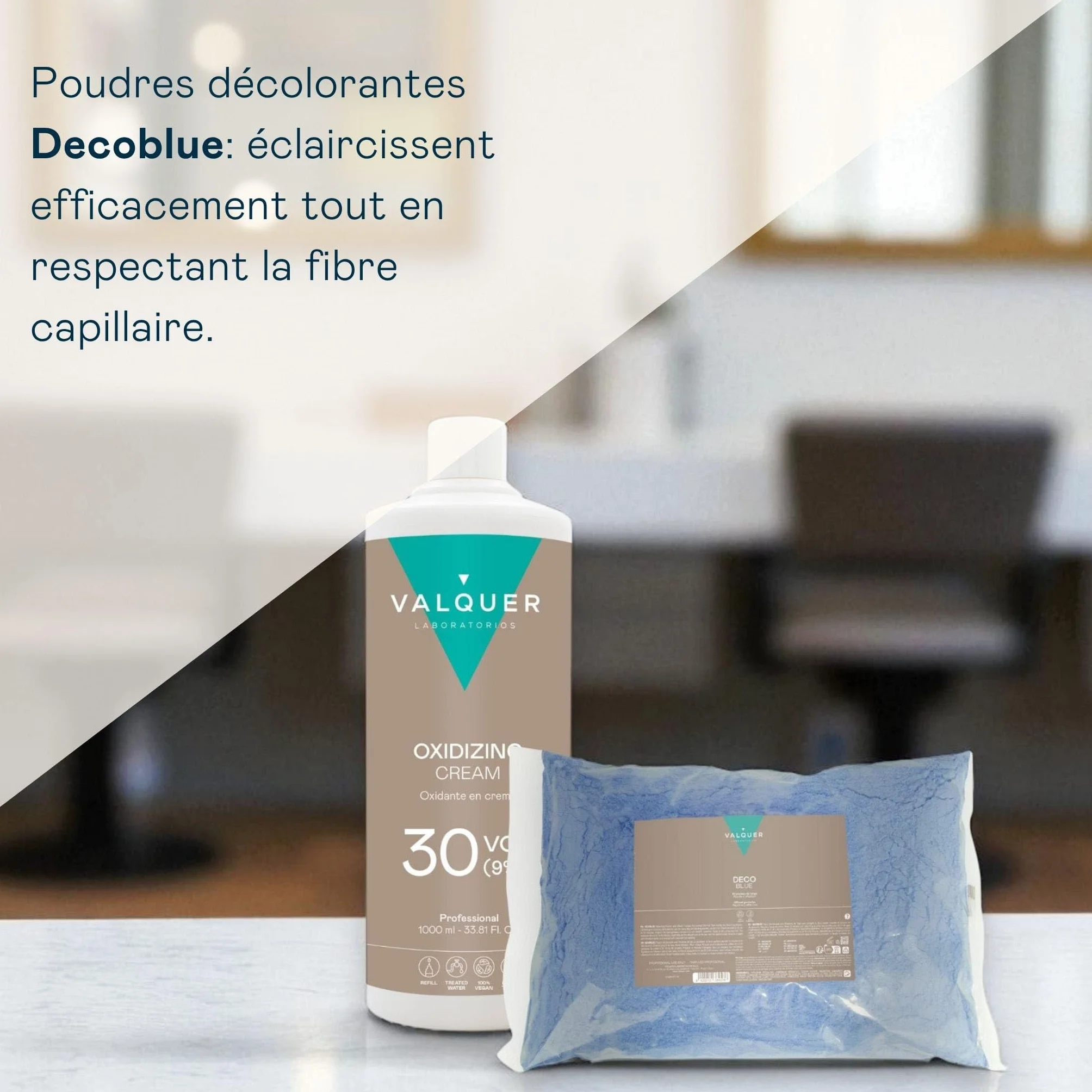 Kit Décoloration Cheveux Professionnel Vegan Décoblue 500 g + Oxydant 30 Vol 9% 1000 ml, Éclaircissement 6 Tons