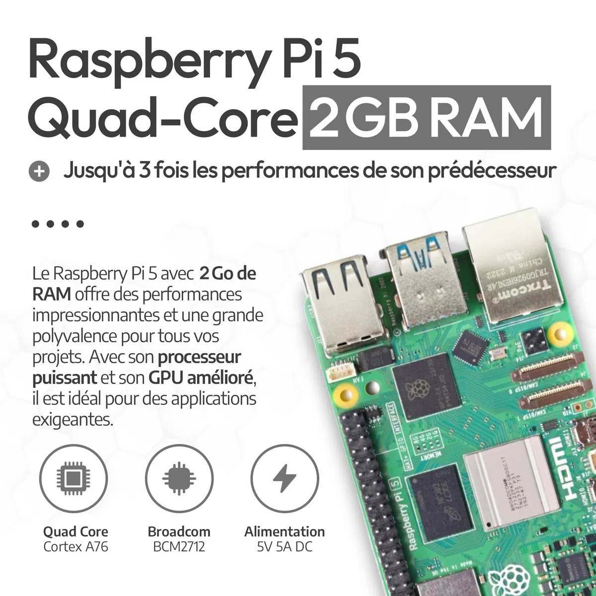 db-tronic Raspberry Pi 5 2 Go Cooler Kit | Édition 64 Go | Alimentation 27 W | Boîtier Airflow | Refroidissement Actif | Micro HDMI | idéal pour Home Assistant et Le Smart Home