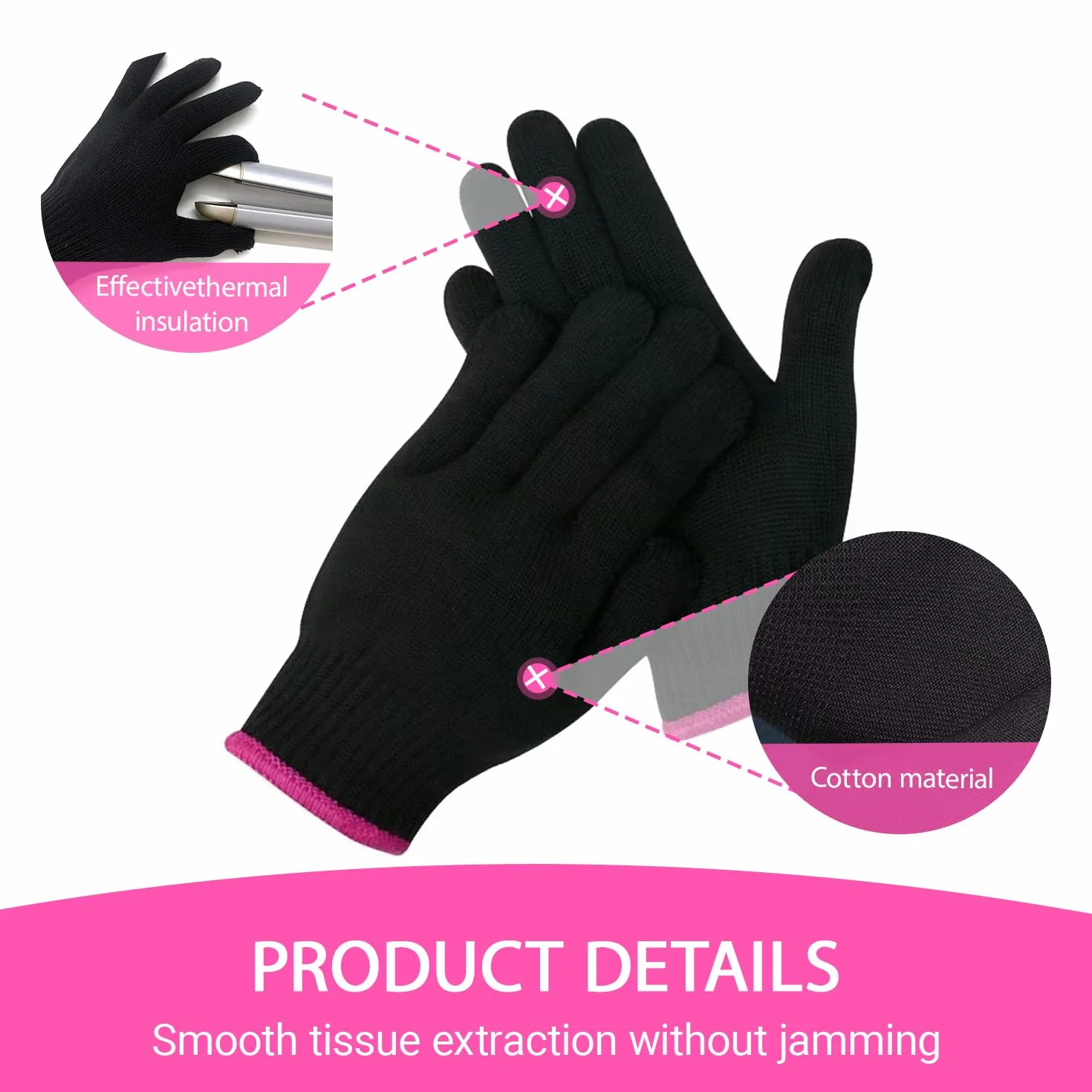 Gants de protection professionnels résistants à la chaleur extensibles pour le coiffage (rose rouge) 2 pièces