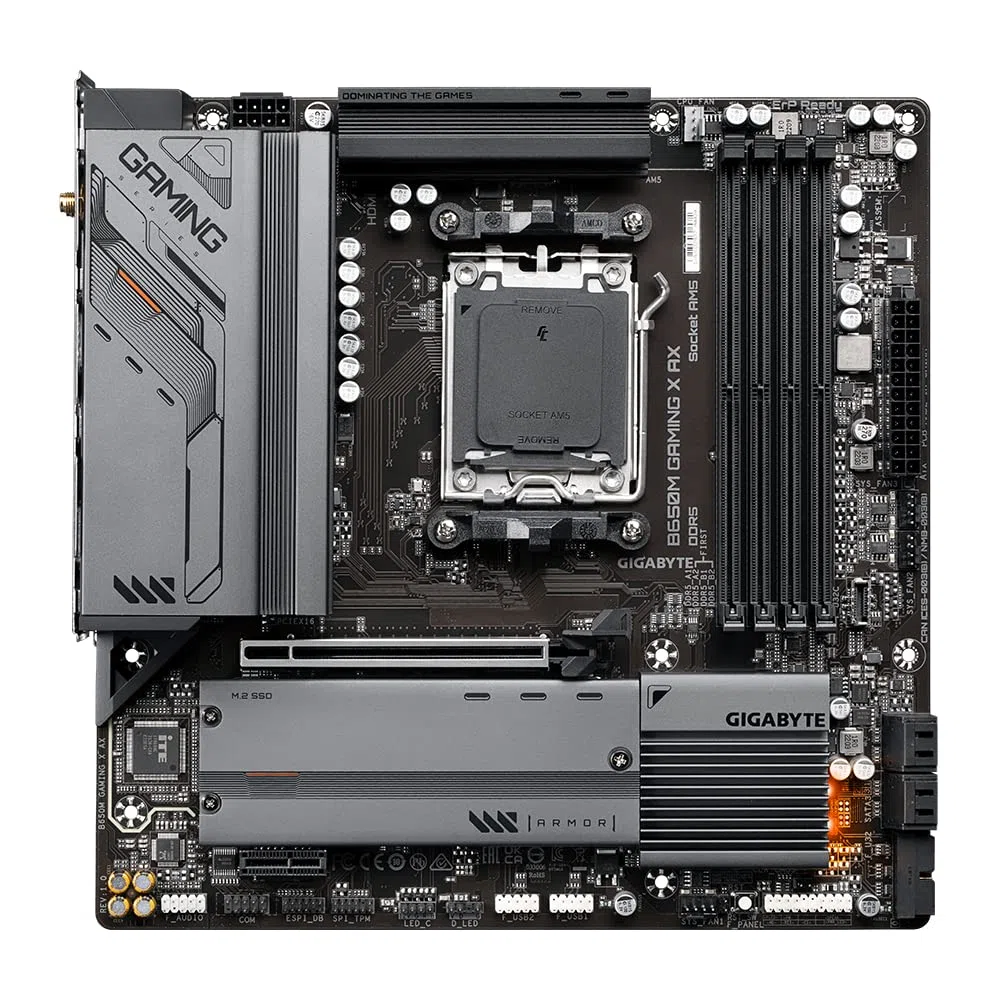 GIGABYTE B650M Gaming X AX Carte mère - AMD Ryzen série 9000, VRM 6+2+1 Phases, jusqu'à 8000 MHz DDR5 (OC), 2xPCIe 4.0 M.2, LAN 2,5 GbE, WiFi 6E, USB 3.2 Gen 2