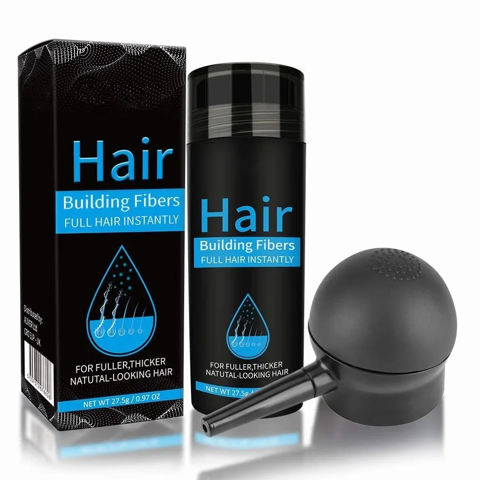Fibres Capillaires NOIRE Avec Applicateur en Spray, Traitement Perte Cheveux Homme Femme, Épaississeur Cheveux, Poudre Spray