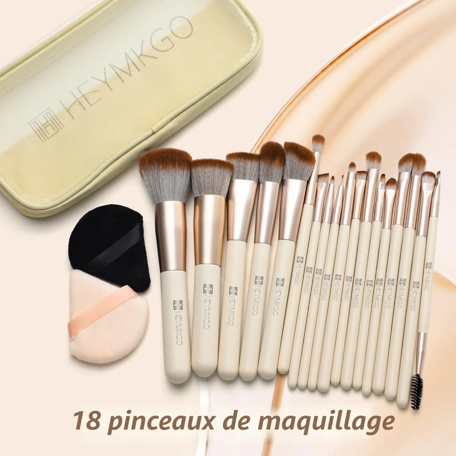 HEYMKGO Lot de 18 Pinceaux de Maquillage Professionnels avec Houppettes et Trousse de Voyage