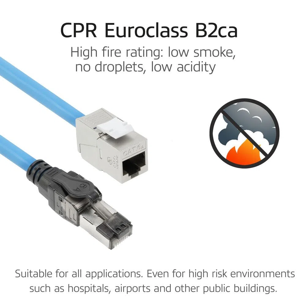 ACT Câble d'installation CAT6A S/FTP, 30 m, pré-assemblé, prise en charge 4PPoE, 100 W, 23 AWG, classification B2ca, connecteur RJ45, pour environnements à haut risque, mâle vers femelle - FB0130