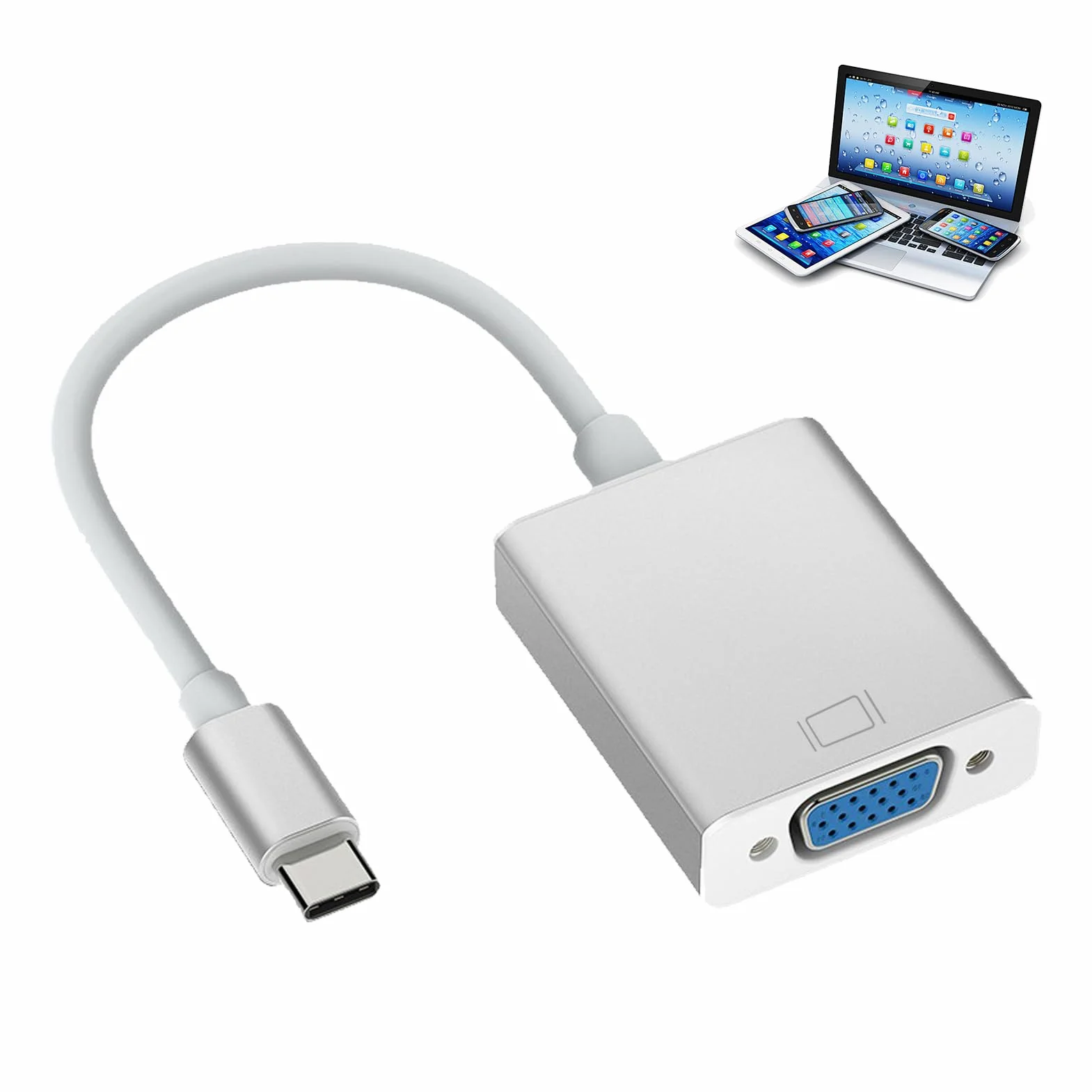 Adaptateur USB C vers VGA, Compatible Thunderbolt 3/4, Résolution 1920x1200, Boîtier Aluminium pour MacBook Pro/Air