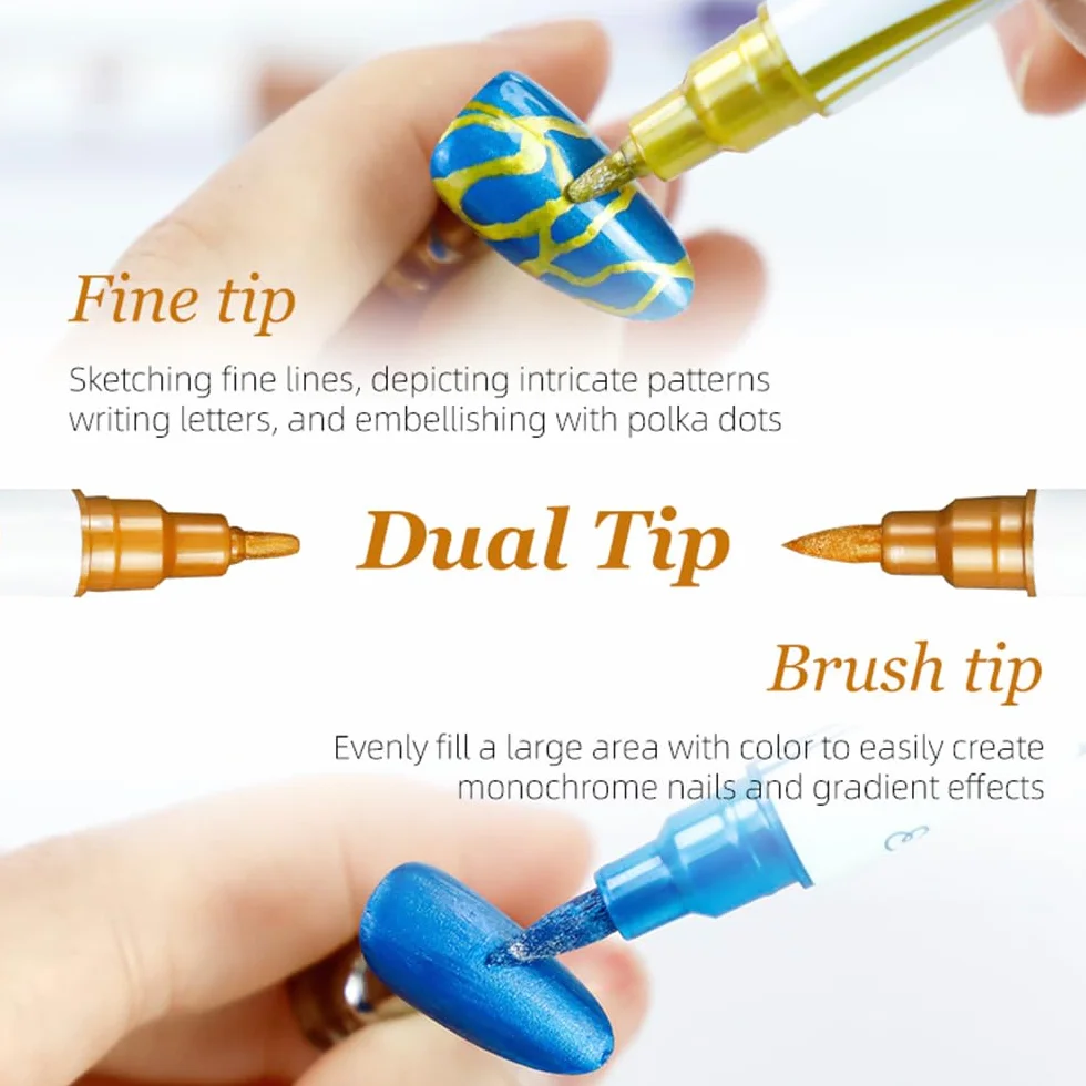 Kit 10 Stylos Vernis à Ongles Double Embout Pinceau Pointe Fine 3D Séchage Rapide Manucure