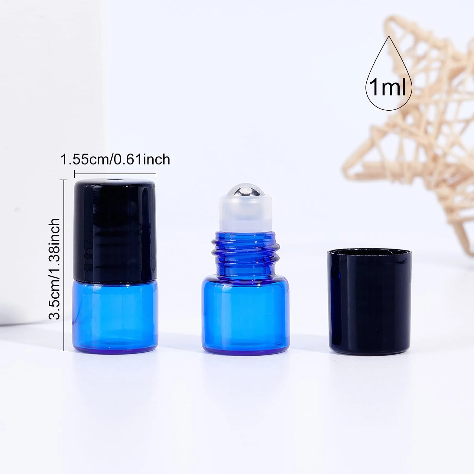 BENECREAT 30 Pack 1ml Bleu Bouteilles à rouler en verre Flacon roll-on huiles essentielles billes acier inoxydable