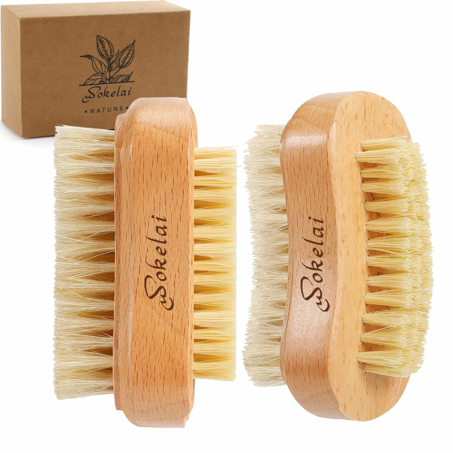 Brosses à Ongles en Bois Naturel et Sisal pour Manucure et Pédicure, Lot de 2
