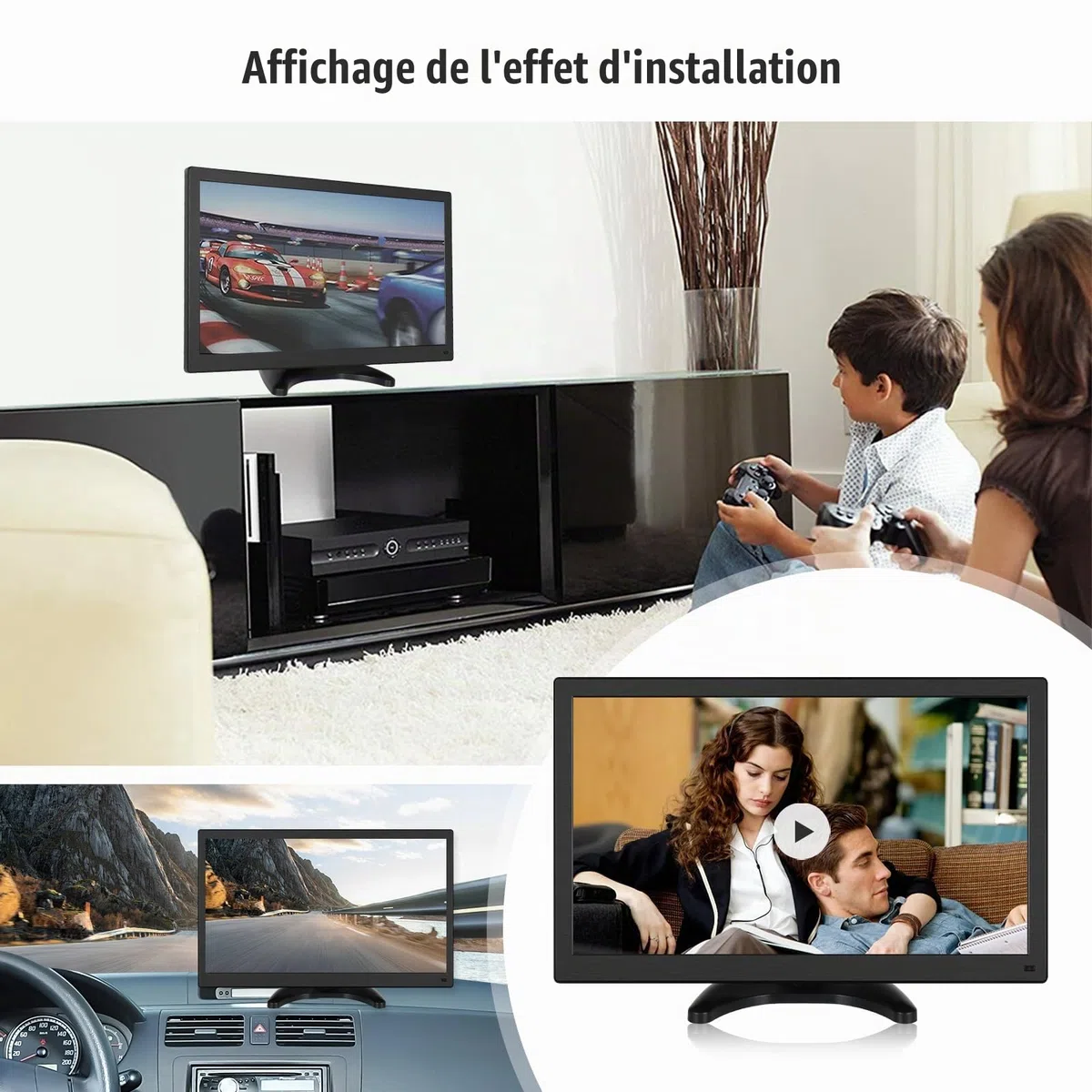 CAMECHO 15,6 Pouces Portable Monitor FHD 1080P Intégré Haut-Parleur avec HDMI VGA RAC BNC Mini Moniteur pour Jeux/PC/TV/DVD/caméra de Voiture/caméra de Surveillance
