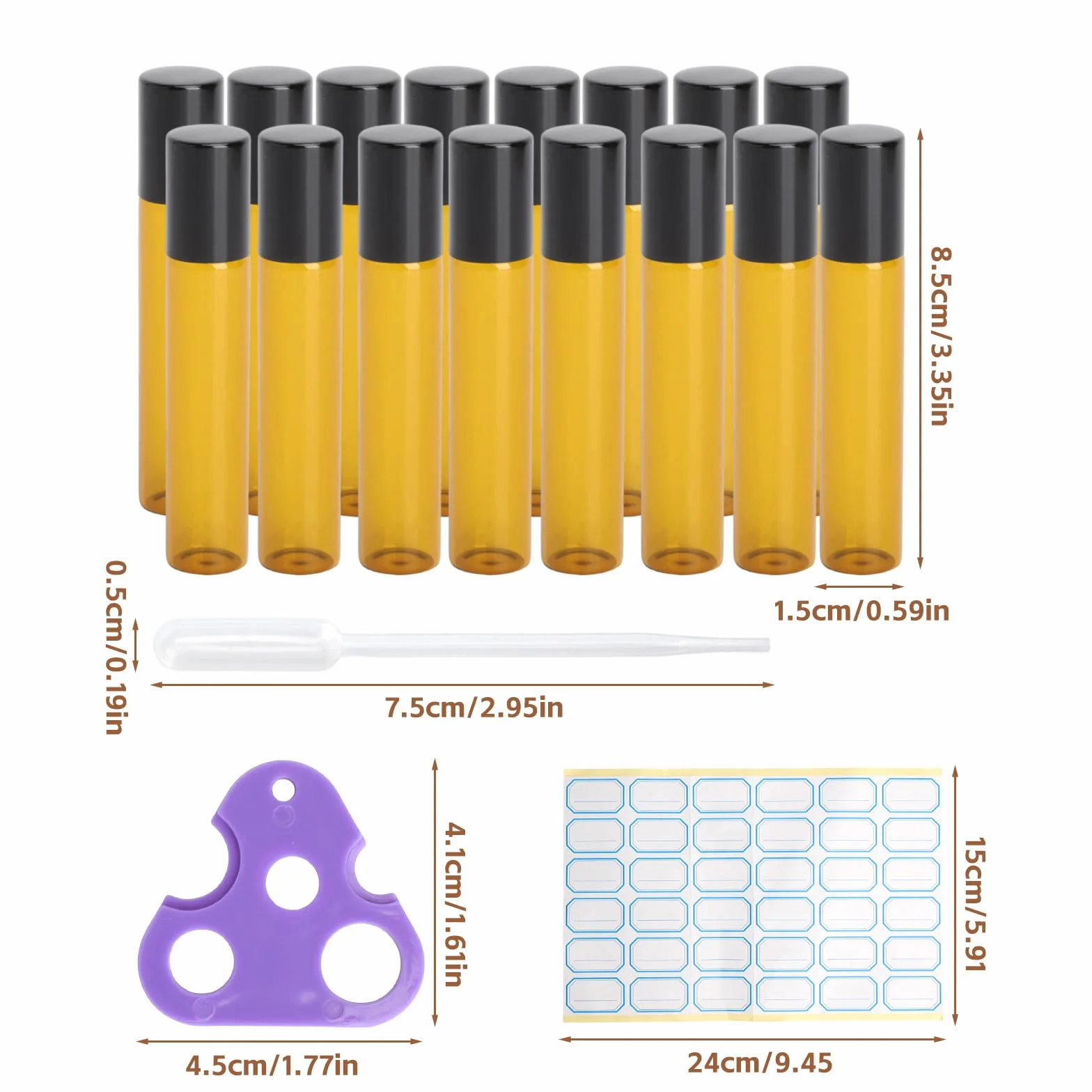 Flacons en Verre Ambré 10ml avec Bouchon Noir Pipette pour Huiles Essentielles Parfums Cosmétique DIY