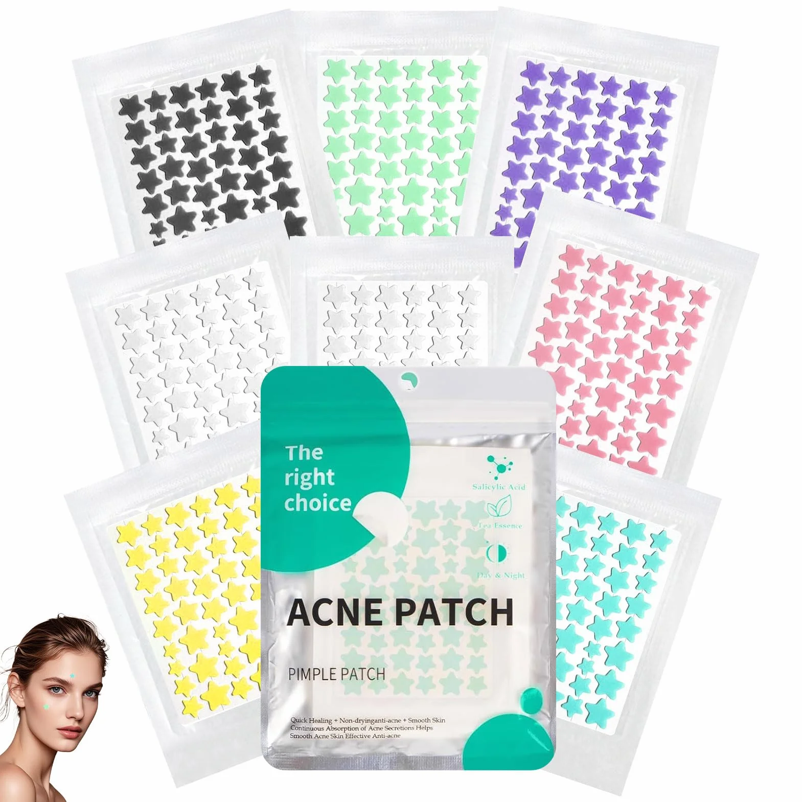 Pimple Patches 408 pièces Hydrocolloïde Acné Patch Invisible avec Huile de Tea Tree et Acide Salicylique