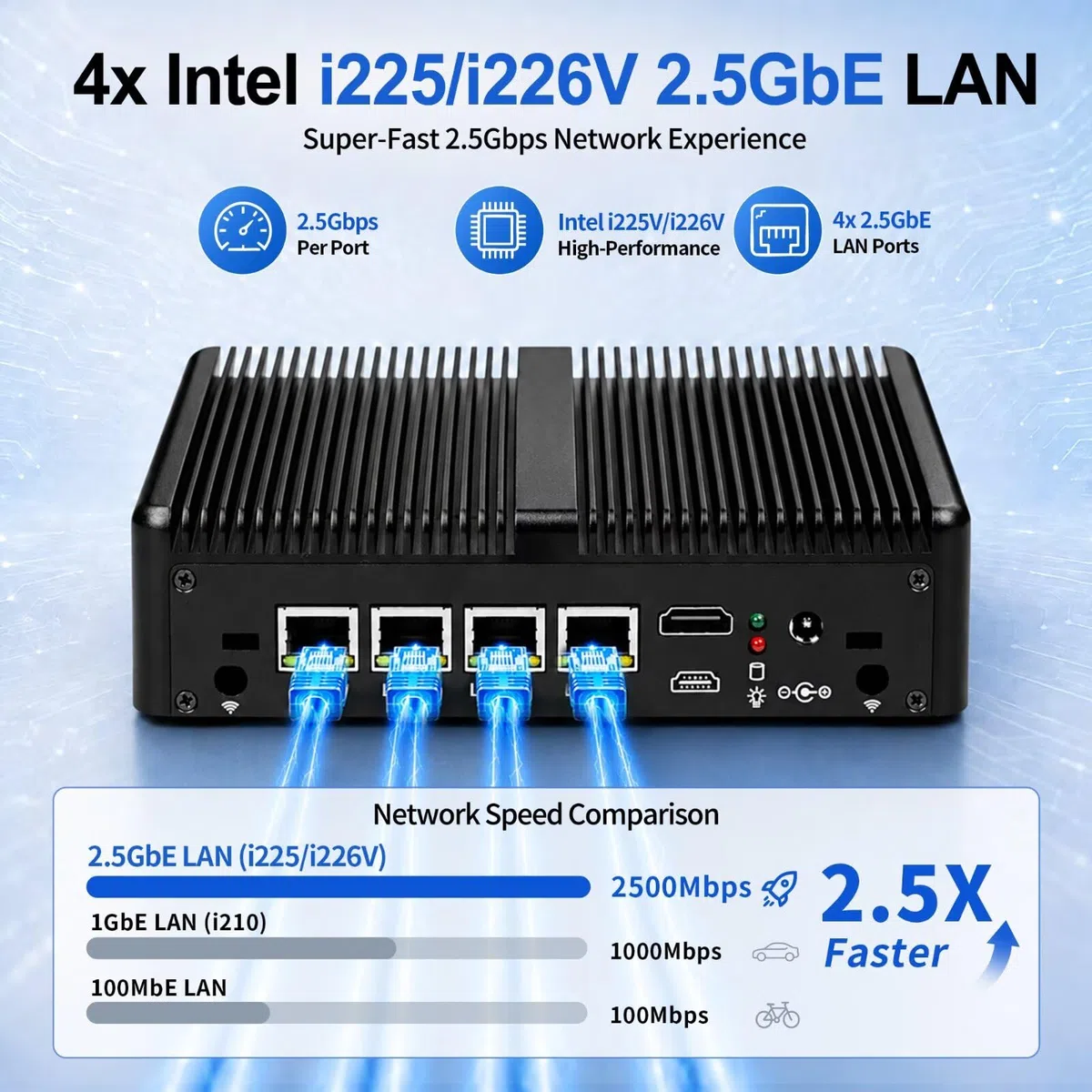 Firewall Mini PC J5005, 4X i226V/I225v 2.5GbE LAN, 6USB, Barebone