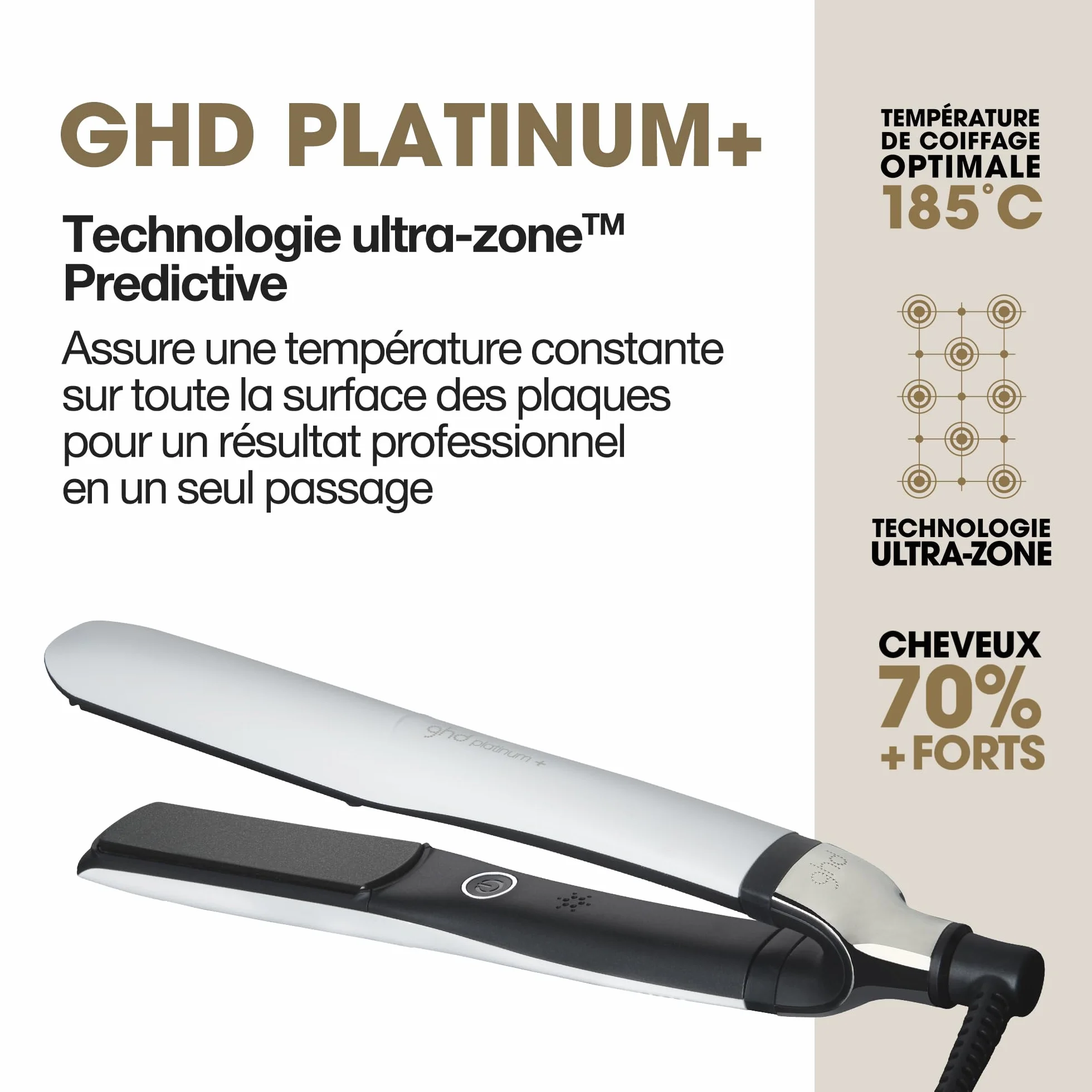 ghd Platinum+ Lisseur Cheveux Professionnel Fer à Lisser 75% Plus Brillants 70% Plus Forts Cheveux Colorés Abîmés