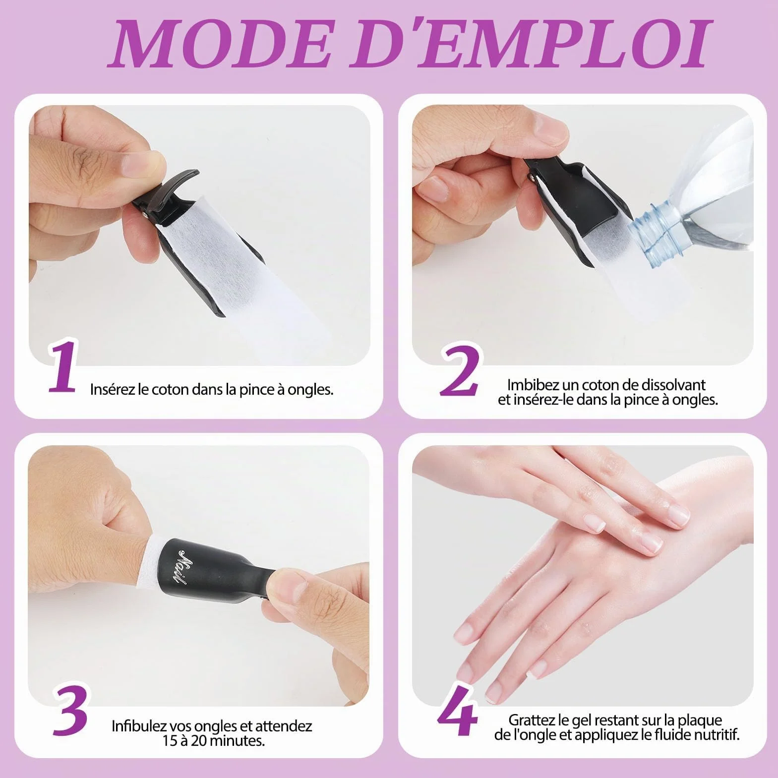 Kit Retrait Vernis Semi Permanent - 10 Pinces Doigts + Grattoir + Poussoir Cuticules + 100x Cotons + Brosse Ongles, Pince Vernis Ongle Semi Permanent