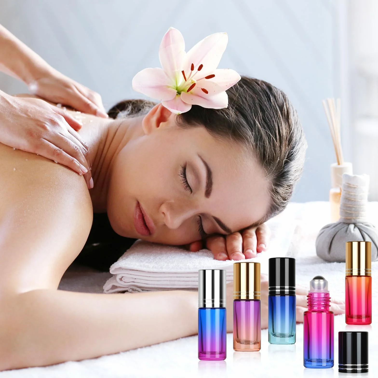 Flacon Roll on Vide 5ml Gradient Verre avec Bille Acier Inoxydable Stickers Parfums Aromathérapie Massage Voyage 15 Pièces
