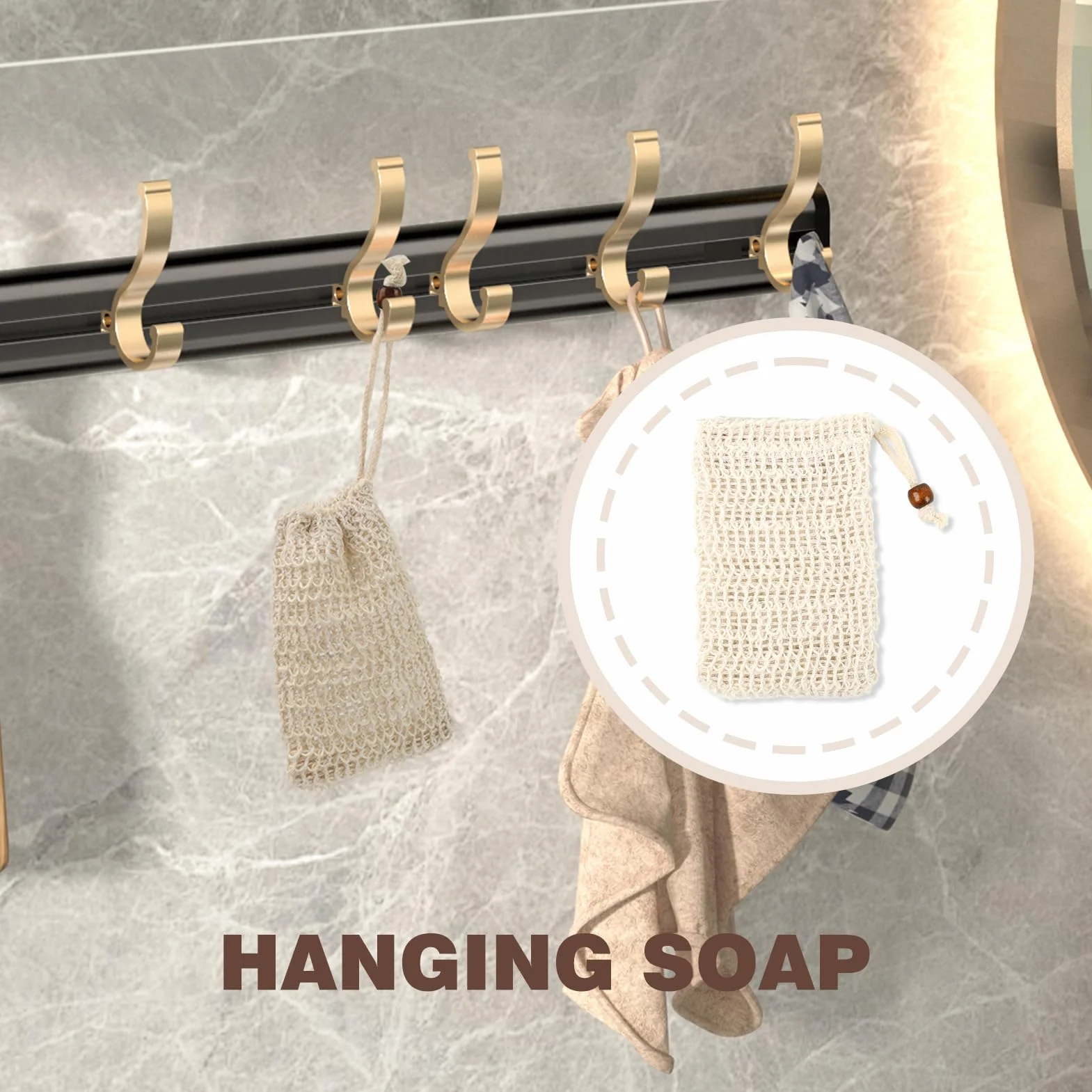 8 sachets à savon en sisal naturel, cordon de serrage, effet exfoliant, pour douche et voyages
