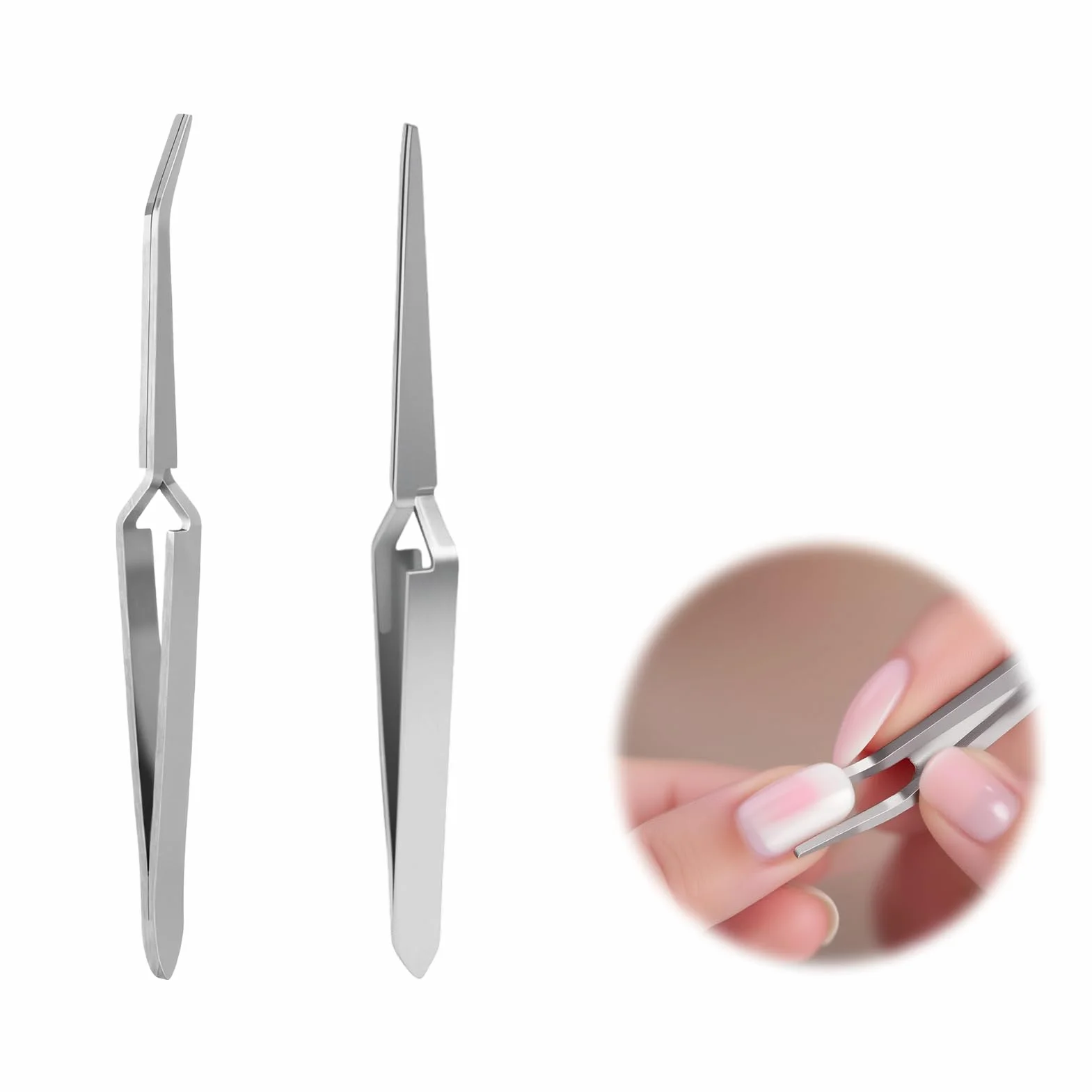 Pince à Cils en Acier Inoxydable, Pincettes à Épiler Bouts Droit et Courbé, 2 Pièces pour Extensions de Cils