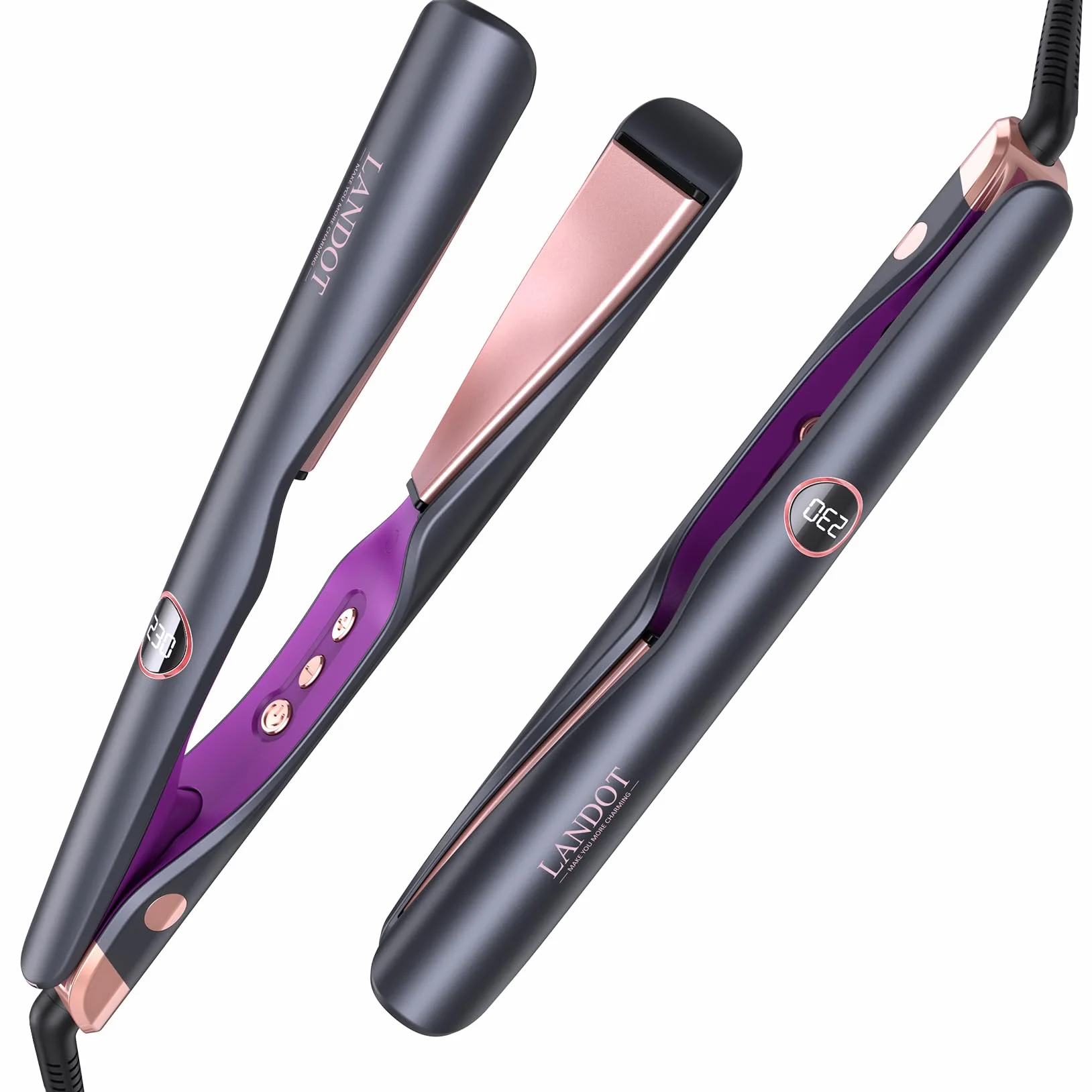 LANDOT Fer à lisser 2 en 1 Multistyler Lissage Boucles Céramique Tourmaline 12 Réglages 120-230°C