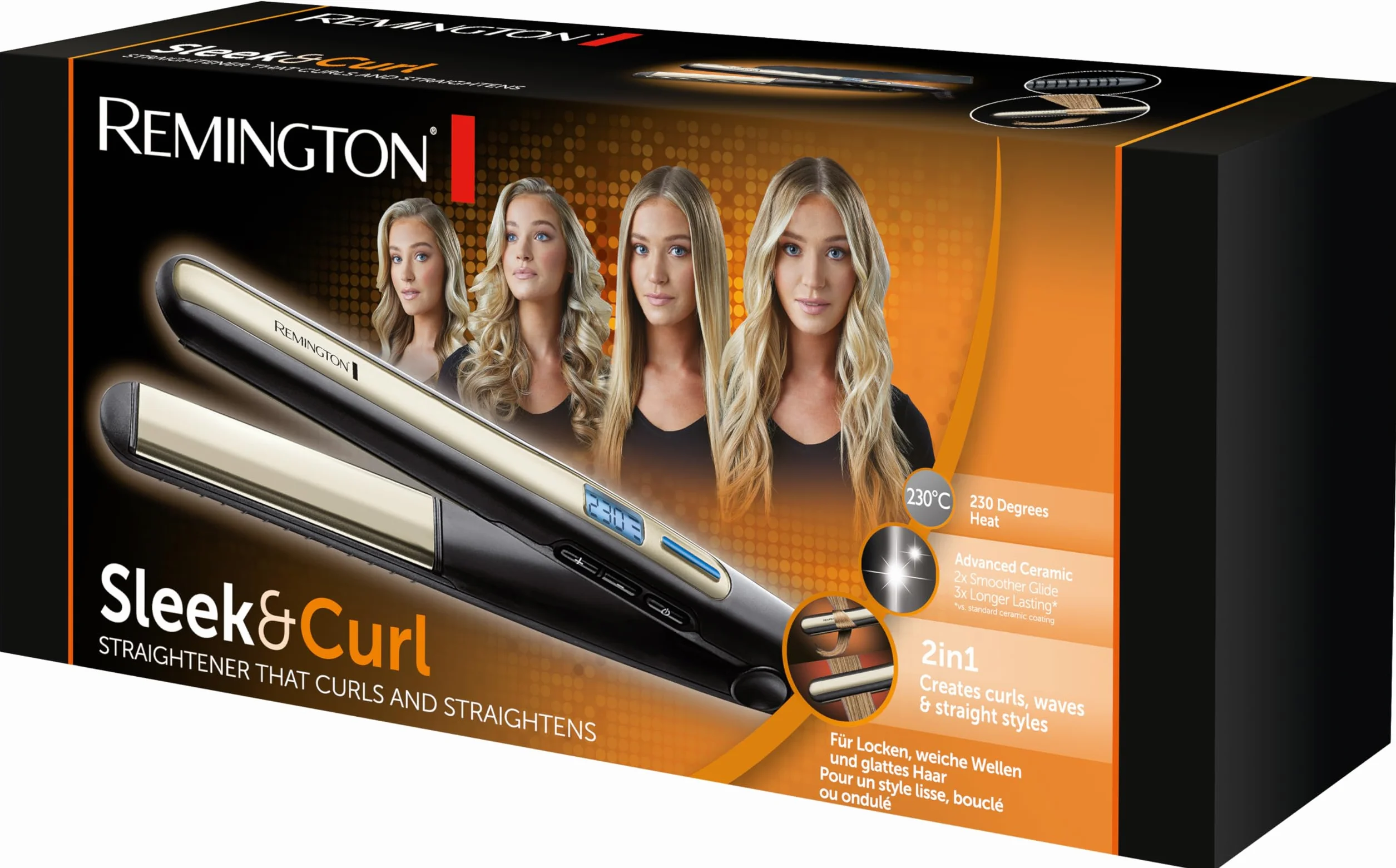 Remington S6500 Fer à Lisser Sleek & Curl 2en1 Lisse & Boucle Céramique Tourmaline 150-230°C