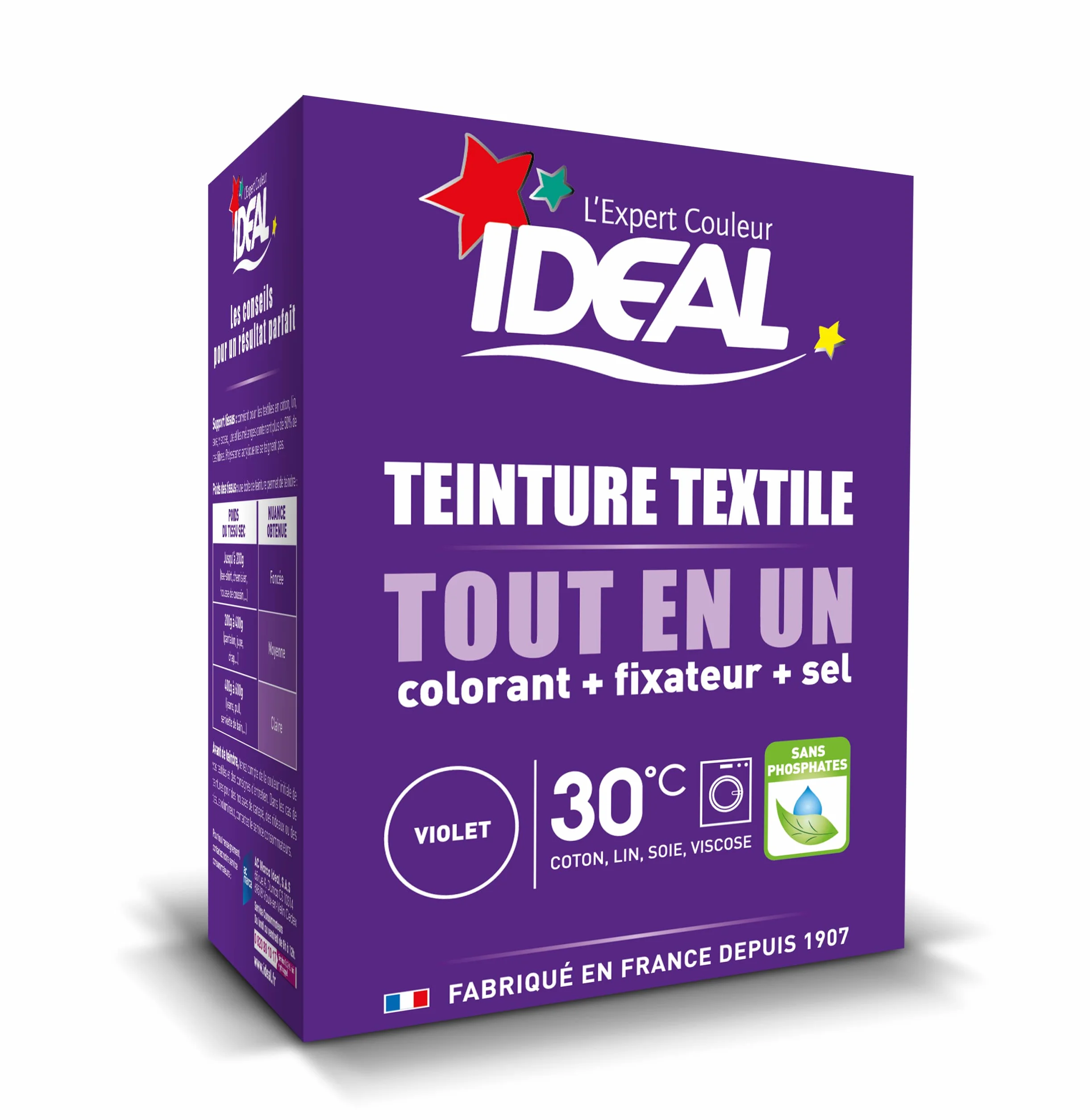 IDEAL Kit Teinture Tout en Un Mini Violet 230 g - Colorant Textile Longue Tenue - Coton, Lin, Soie, Viscose