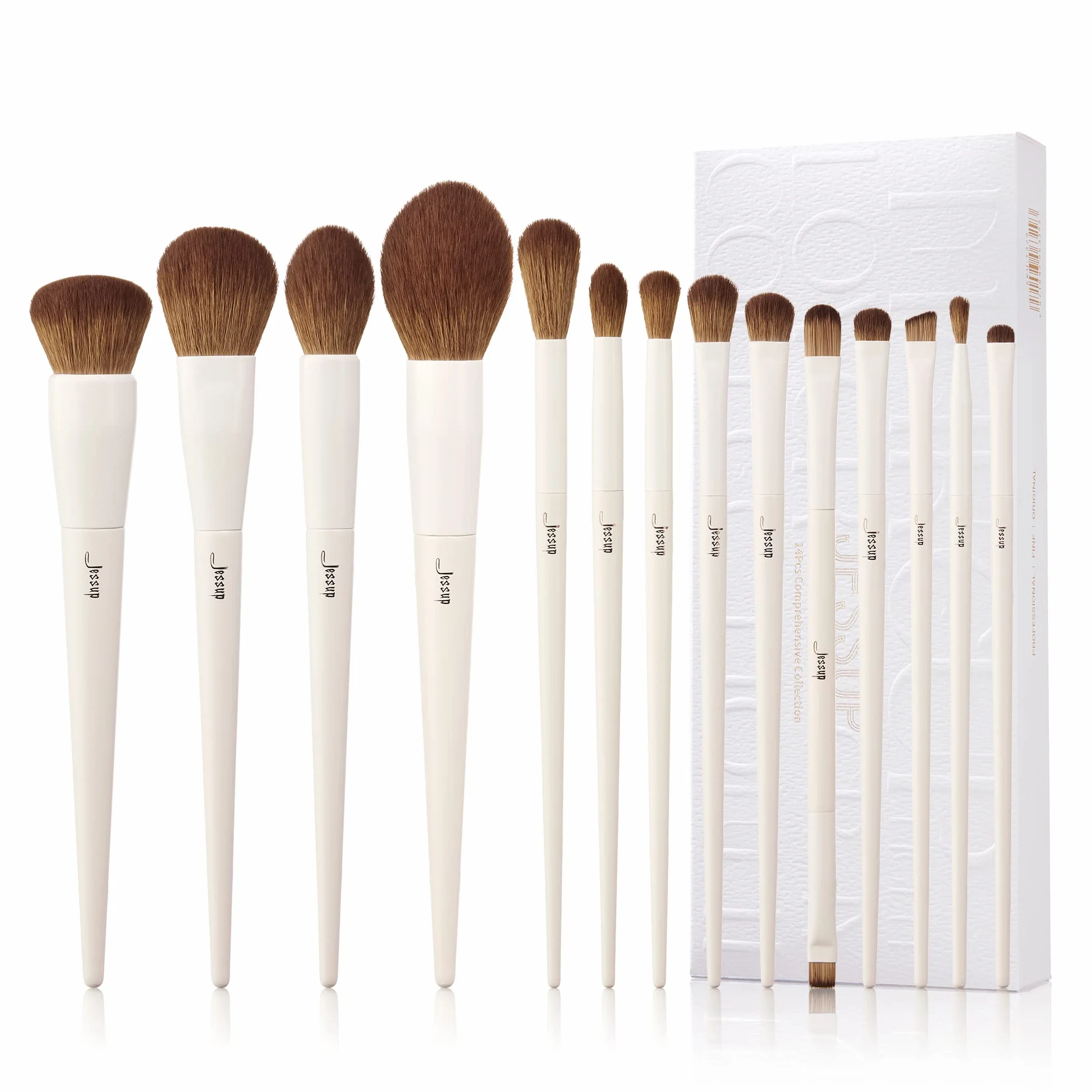 Jessup Pinceaux Maquillage 14pcs Set Brosse Fond de Teint Poudre Contour Fard Paupières Surbrillance Blush Correcteur Sourcil Liner Synthétiques T329