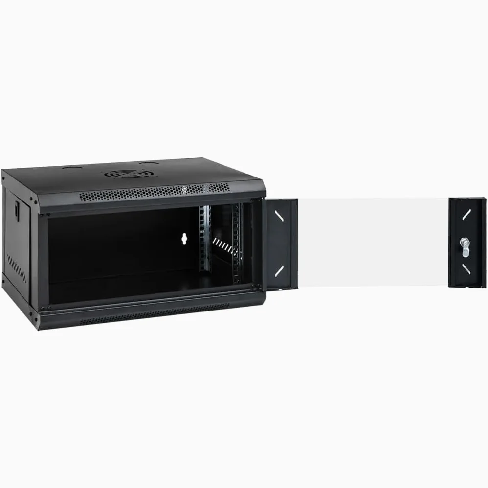 6HE Boîtier mural 19" - Armoire réseau - 53 x 40 x 30 cm - Noir - Verrouillable - Avec porte en verre - IP20
