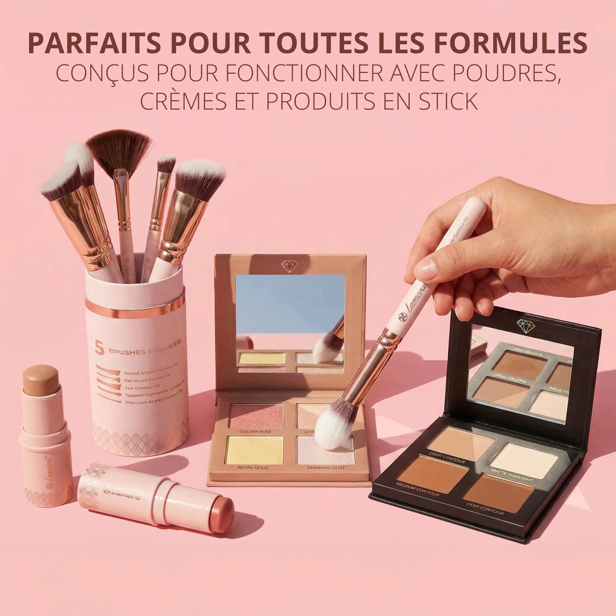 Set Pinceaux Maquillage Teint Contouring Poudre Rouge Kit Sculptant Visage Mélange Liquide Crème Poudre Cosmétique Polissage Pointillé