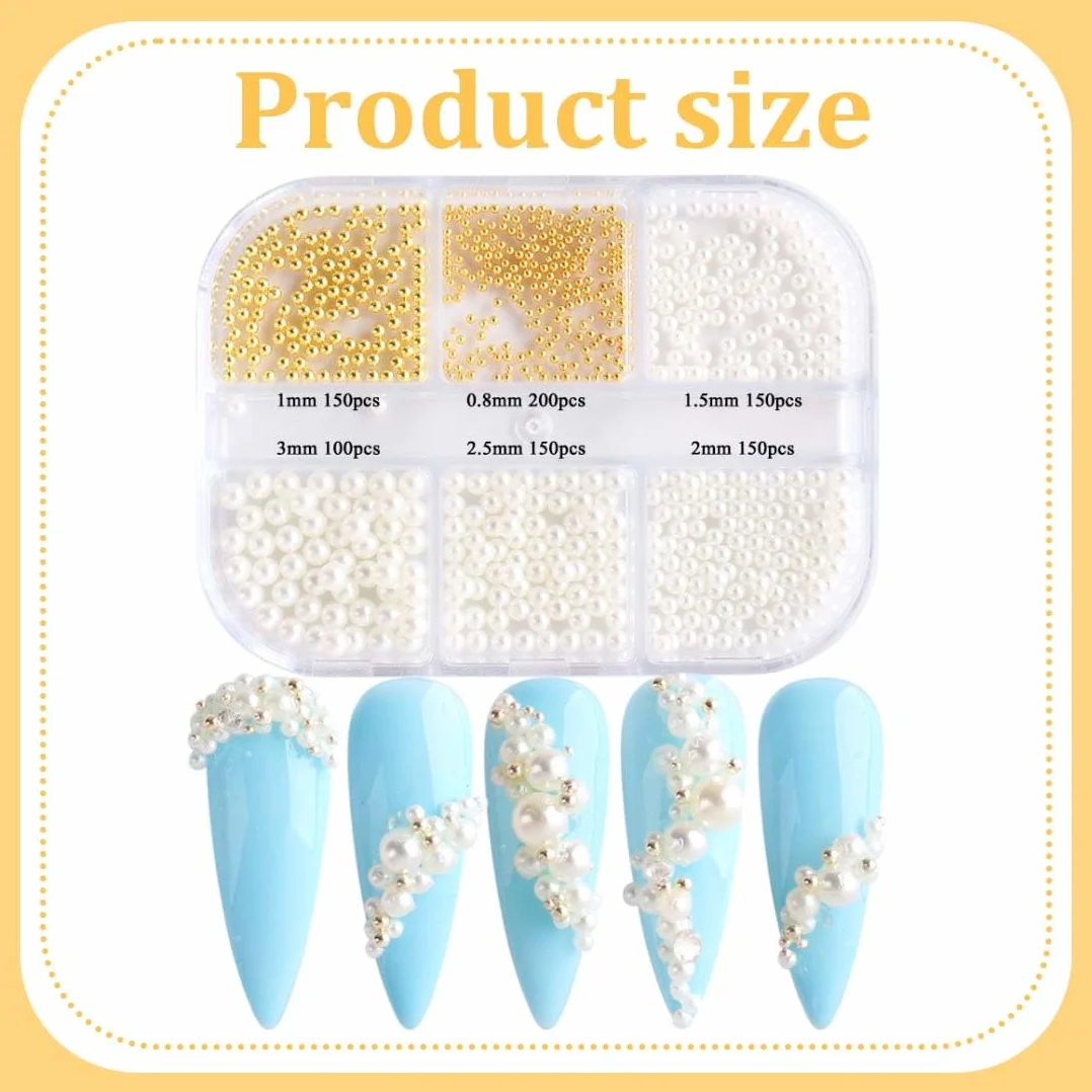 GXGM Bijoux Nail Art Perles Or Argent Mini Caviar Beads Strass Accessoires Décorations Ongles