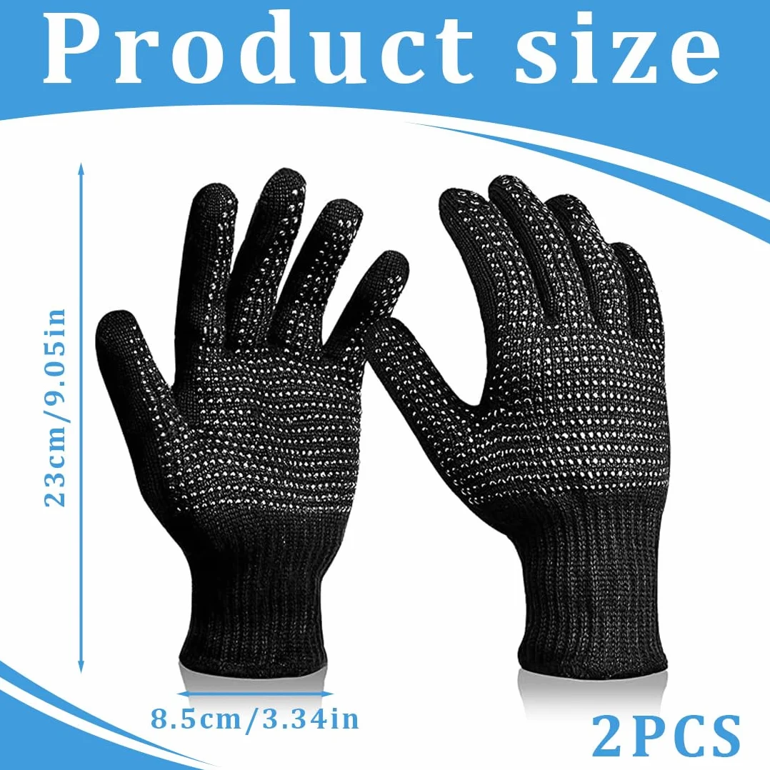 Gants Anti Chaleur de Protection Thermique pour Fer à Lisser et Boucleur 2 Pièces Noir