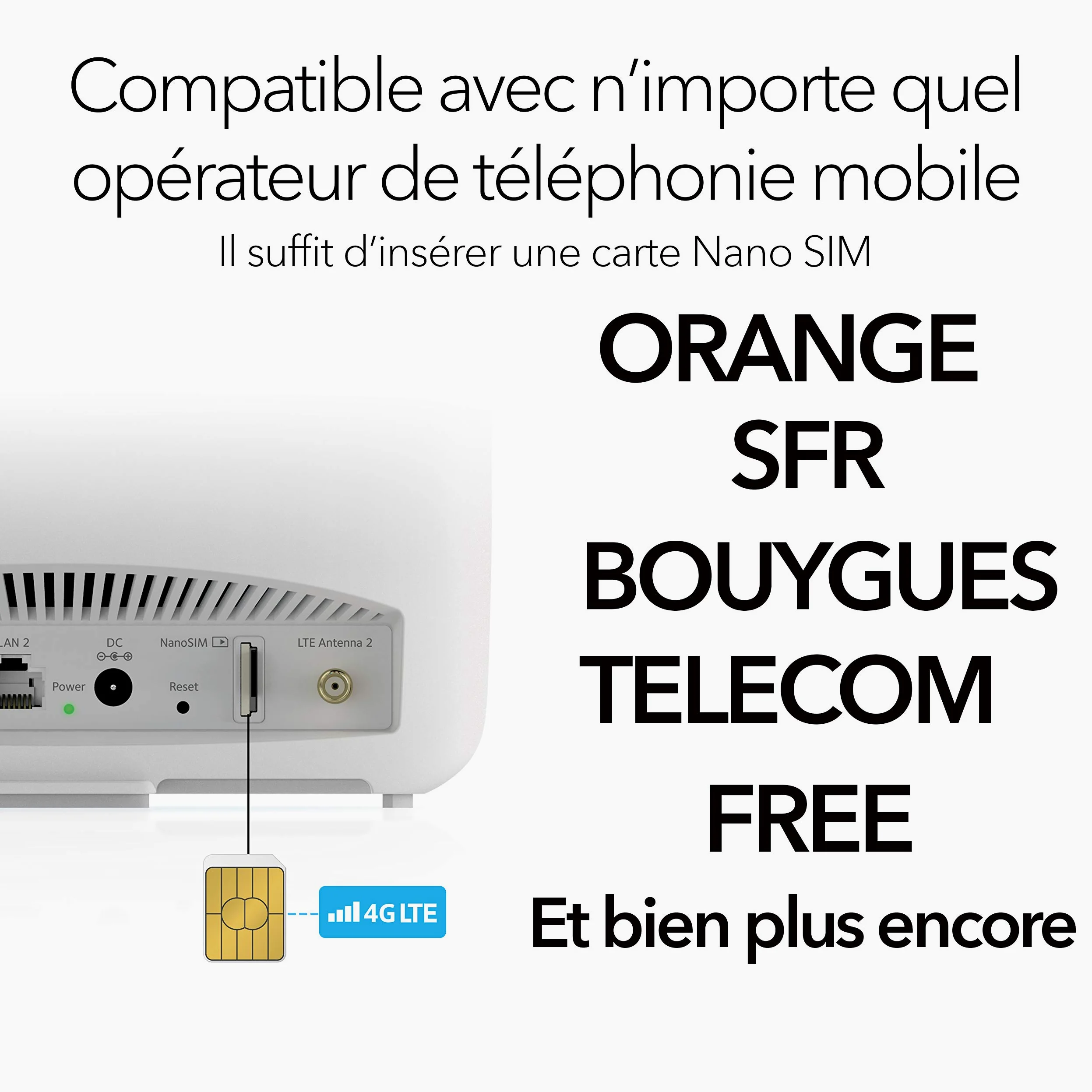 NETGEAR Orbi LBR20 Routeur 4G, Box 4G LTE WiFi Mesh, AC2200, couvre jusqu'à 125m² et 25 appareils, extensible via satellite, compatible tout opérateur, idéal lieux avec internet lent ou non disponible