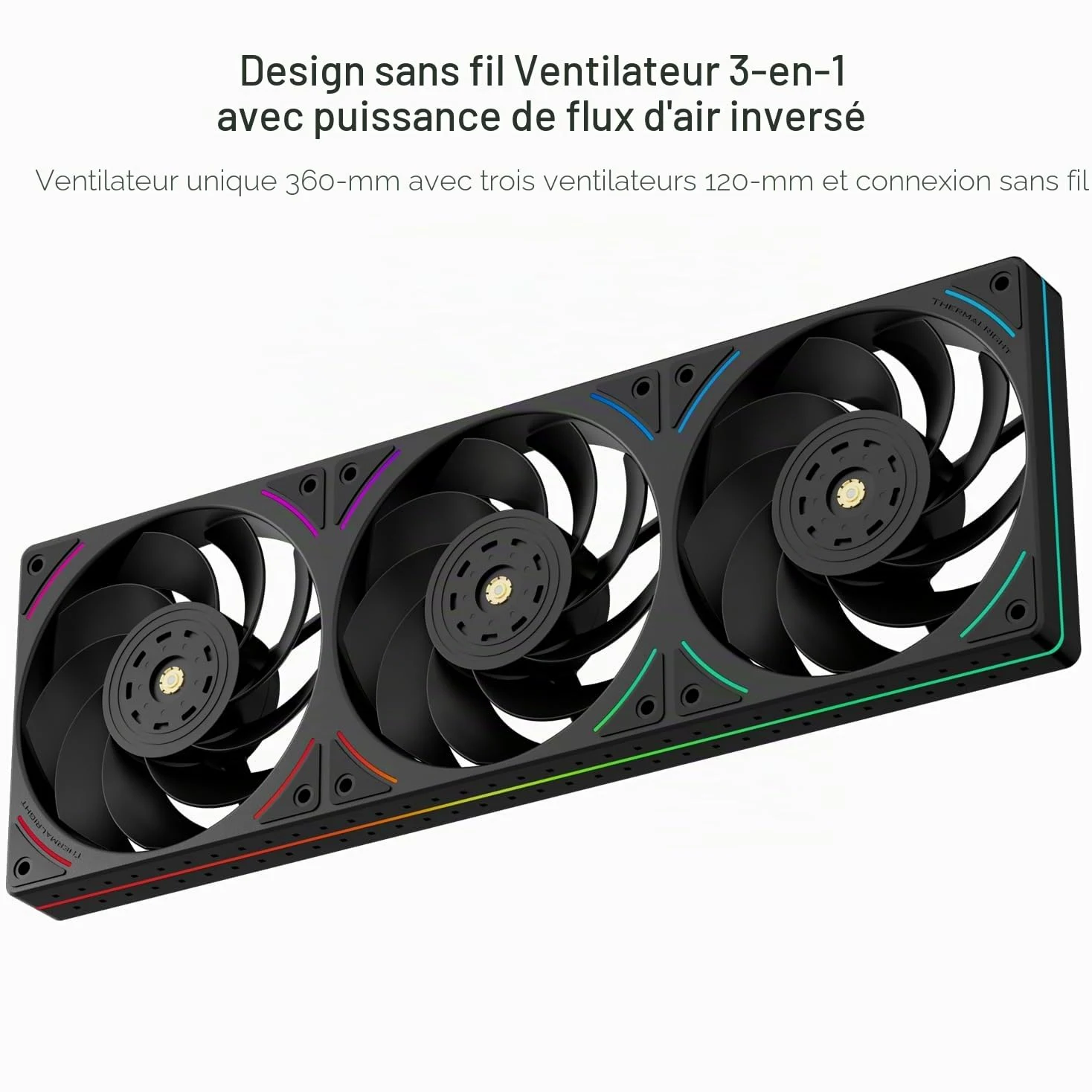 Thermalright TL-UB36R Lot de 3 ventilateurs de boîtier 120 mm PWM silencieux (≤ 27 dBA) avec pelle inversée, éclairage ARGB 5 V, refroidissement à eau, boîtier noir