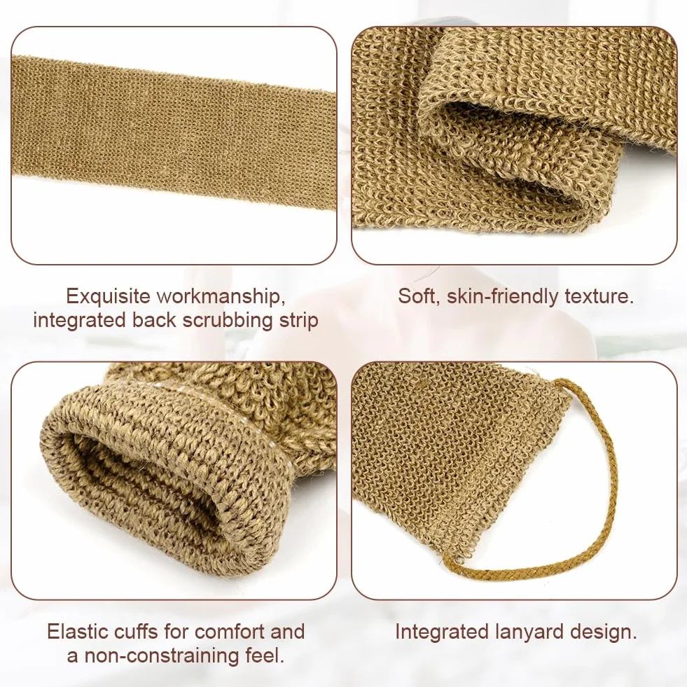 Ensemble de Gommage Dorsal en Jute avec Gants Exfoliants, Serviette Extra Longue et Sangle Naturelle
