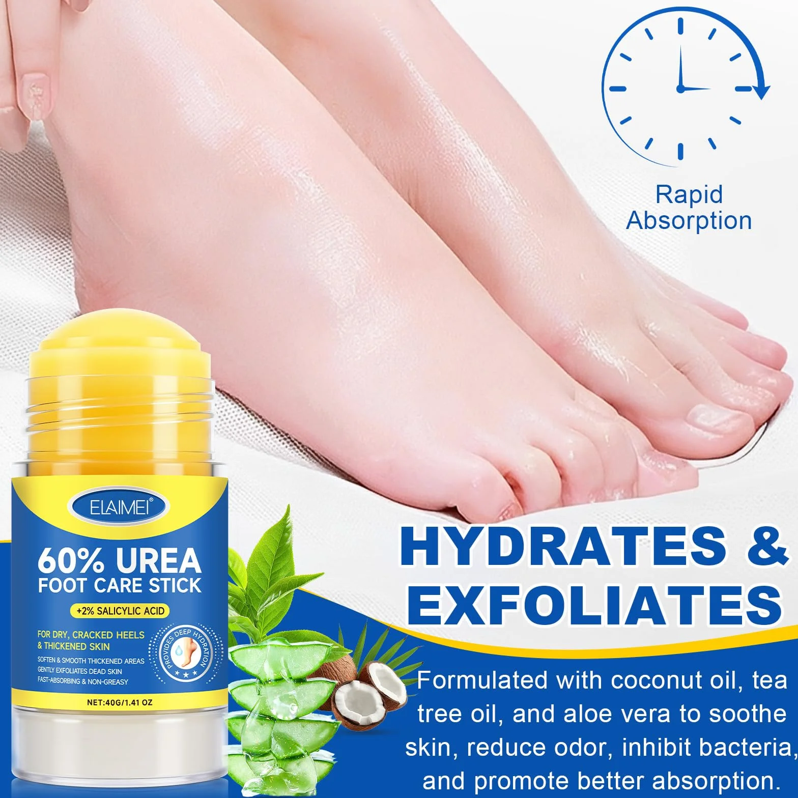 Bâton Réparateur Pieds Urée 60% Acide Salicylique 2% Soin Intensif Talons Fendillés Peau Très Sèche Stick Hydratant Absorption Rapide