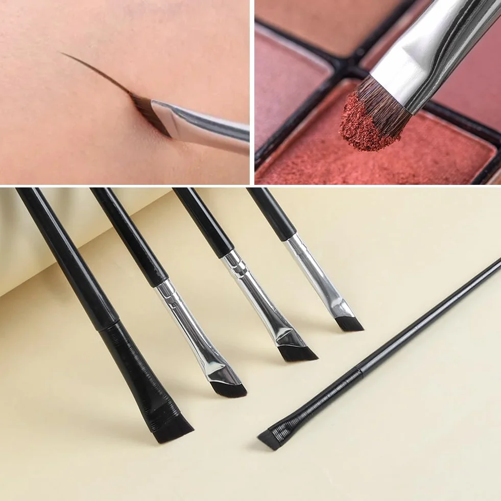 Flintronic Pinceaux à Maquillage Lot de 5 Professionnel Pinceau Eye-liner Biseauté Yeux Fards à Paupières Sourcils Contour des Lèvres