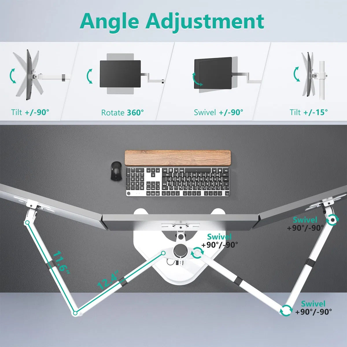 WALI Support triple écran, sur pied pour trois écrans LCD, entièrement réglable, convient pour 3 écrans jusqu'à 68,6 cm, capacité de poids de 10 kg par bras (MF003-W), blanc