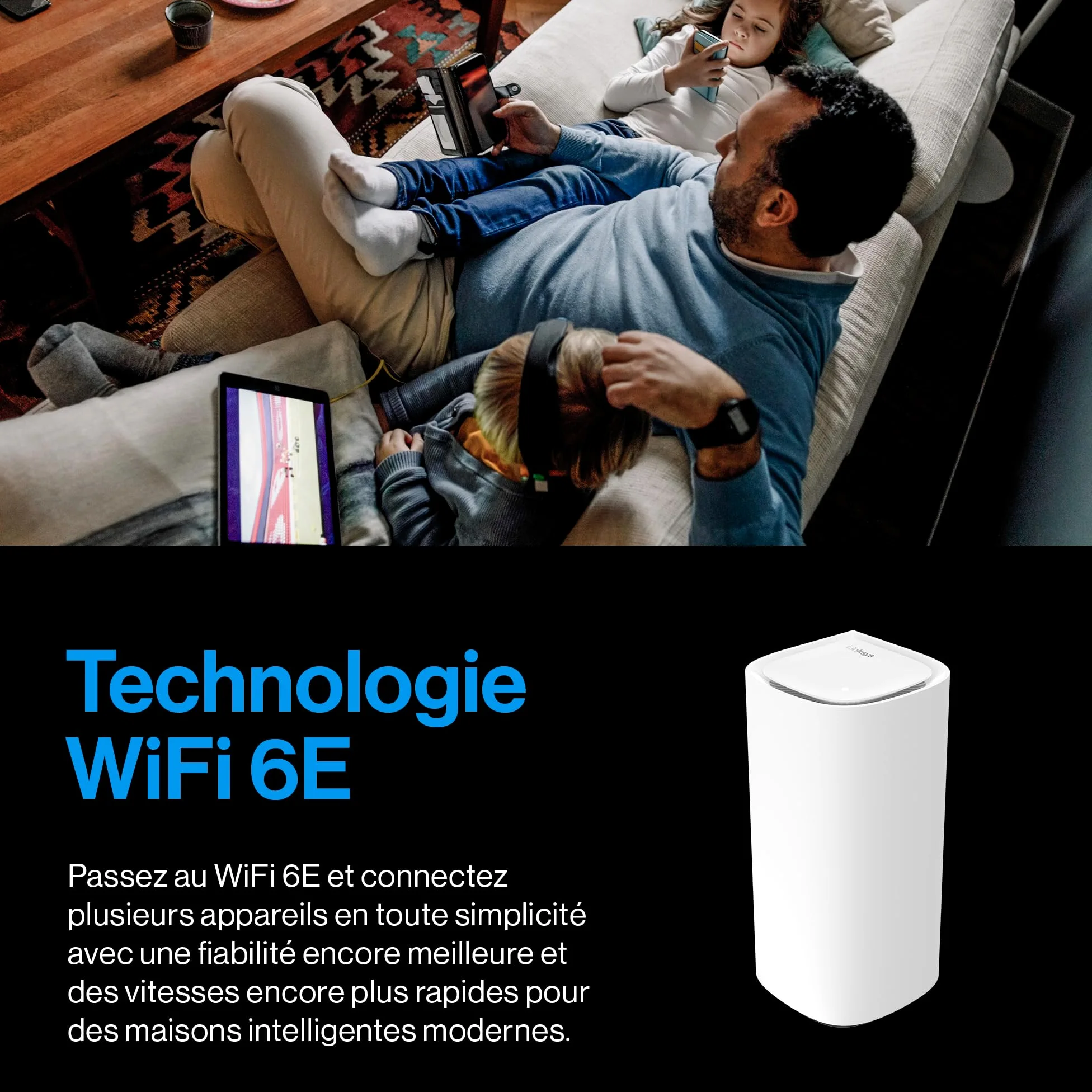 Linksys Système WiFi 6E Mesh Linksys Velop Pro MX6202-KE – Routeur Cognitive Mesh 6 GHz et 5,4 Gbit/s – Couverture Multiroom jusqu’à 550 m² et 400 appareils – Lot de 2