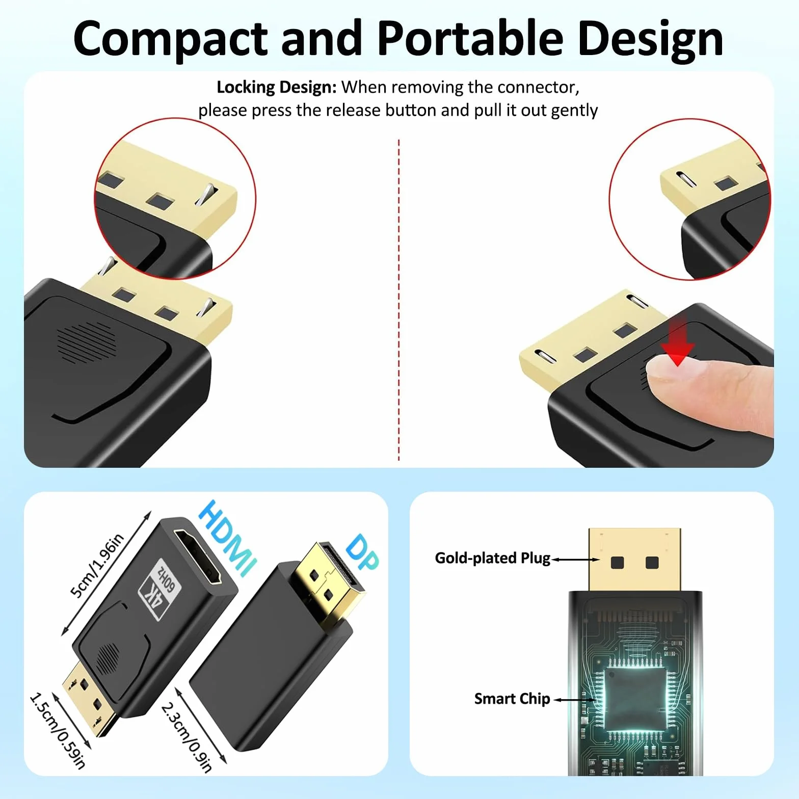 Adaptateur DisplayPort vers HDMI 4K@60Hz, 2 pièces Compatible Dell HP HDTV