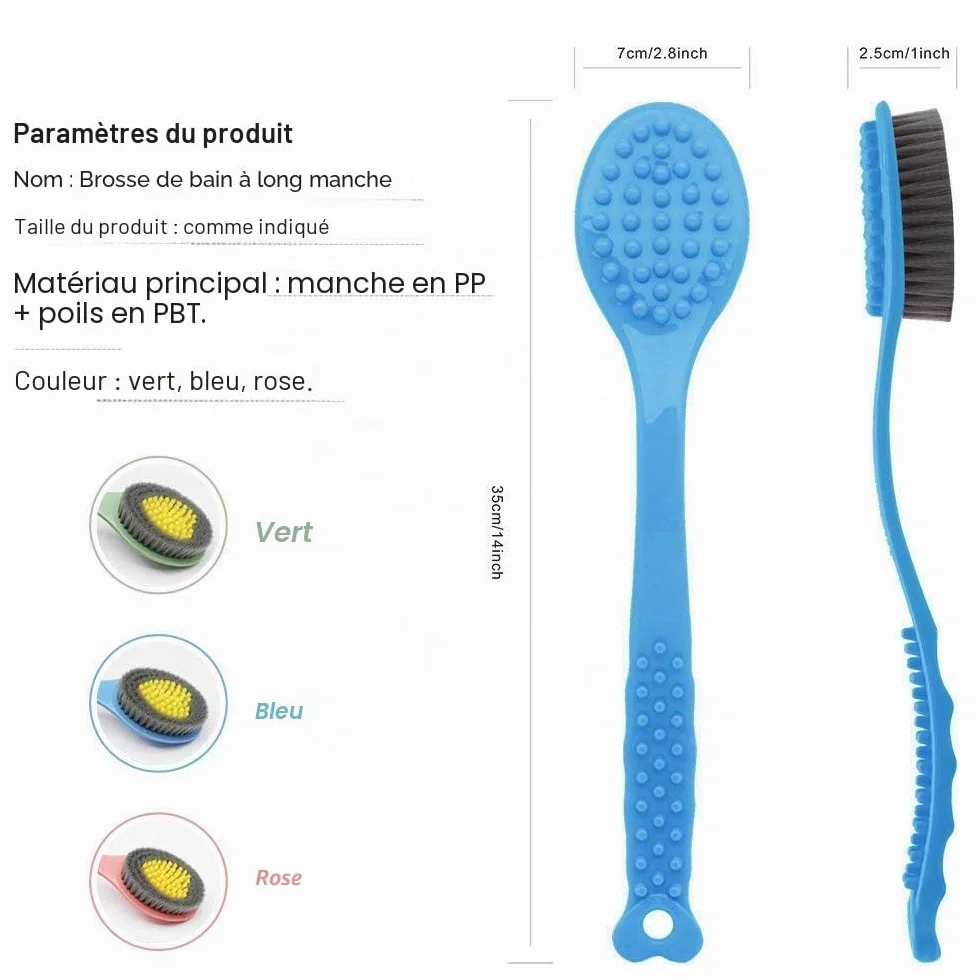 QiCheng&LYS brosse de bain à manche long, brosse de massage corporelle douce, nettoyage du dos (bleu)