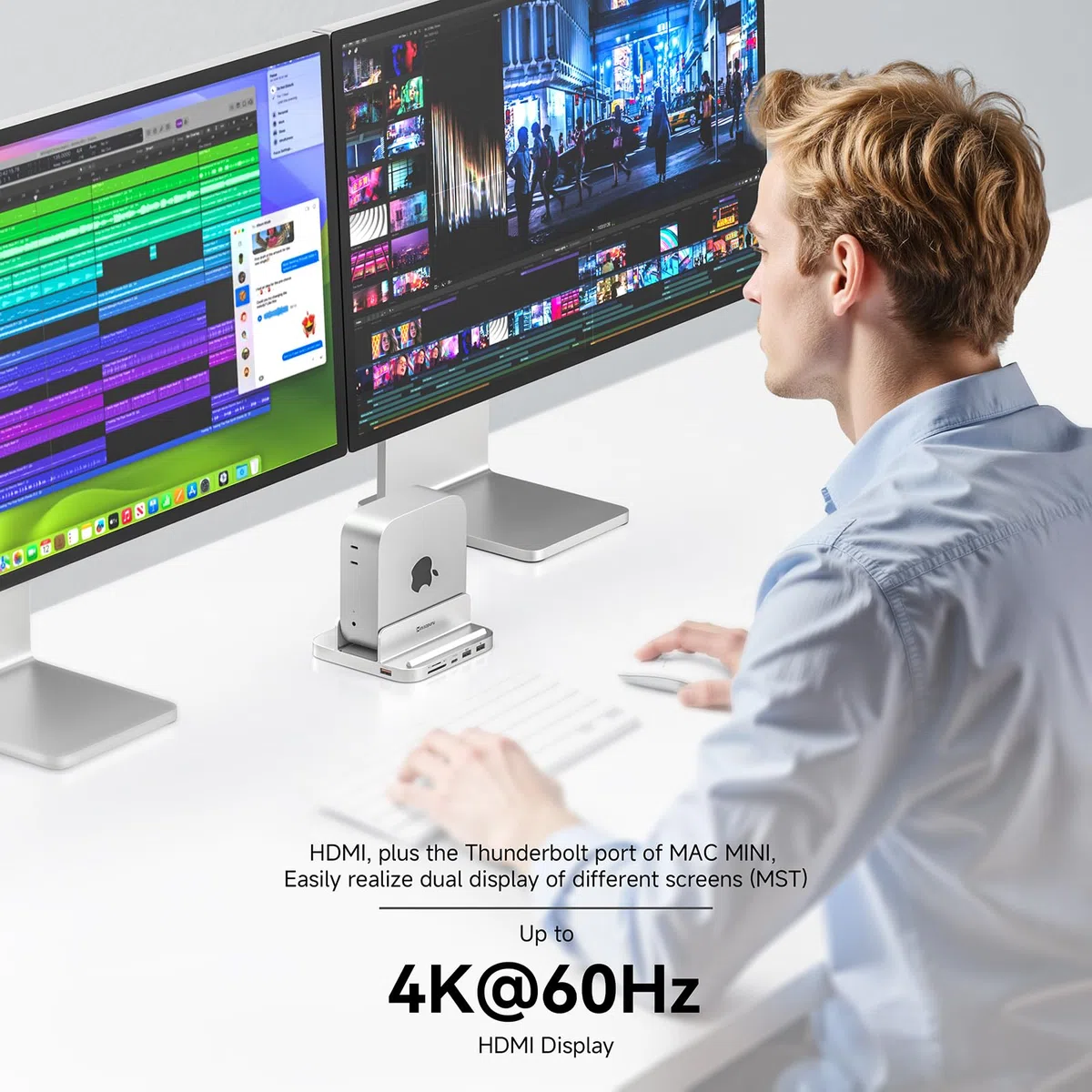 Minisopuru MINI218B Max Mac Mini M4 Dock Support 4K@60 HDMI,10Gbps USB C/A, TF/SD, 2X USB A 2.0, Mac Mini hub & Stand avec 8TB M.2 NVMe SSD (Non Inclus) pour M4 et M4 Pro