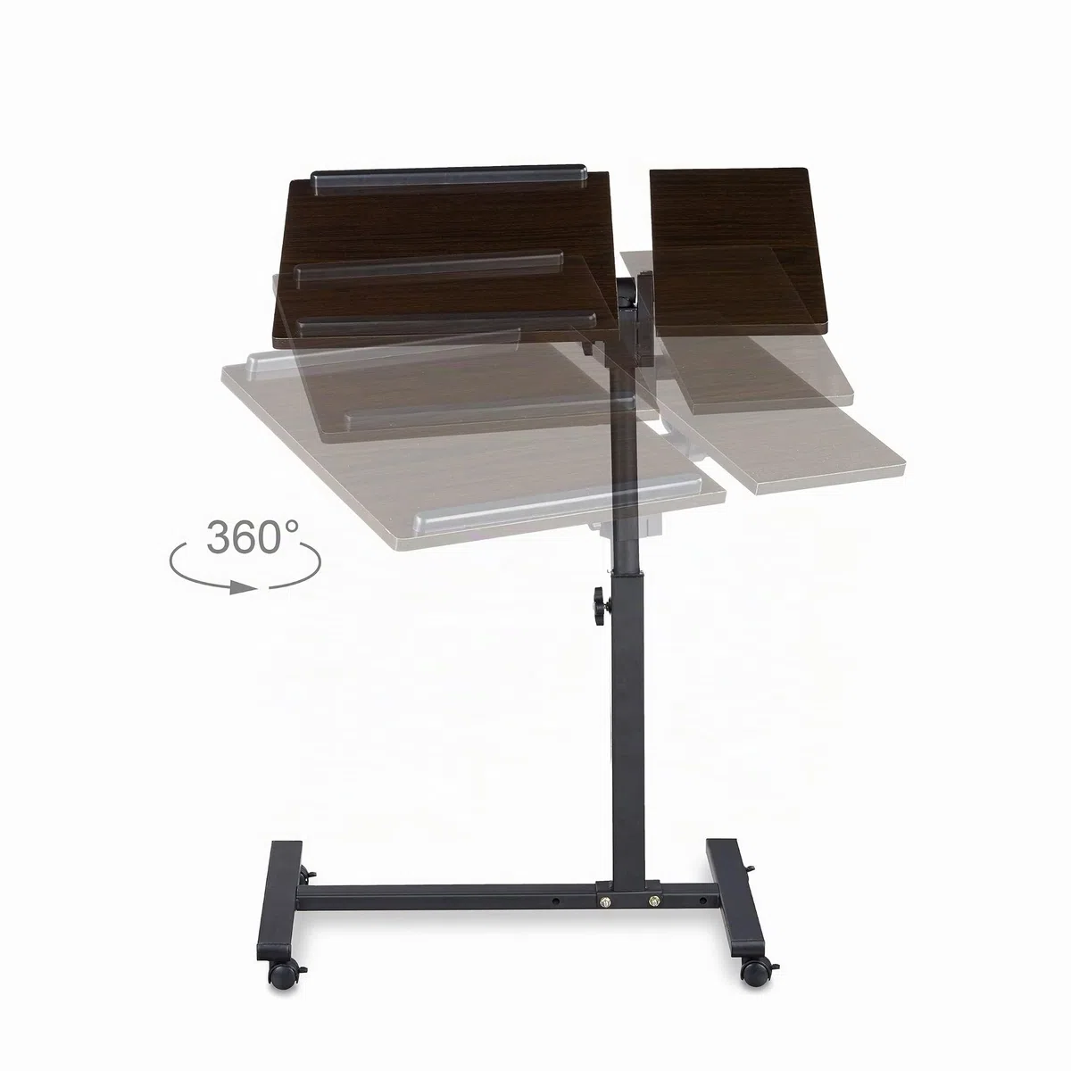 Relaxdays Table Ordinateur Portable Hauteur réglable XL 95 x 60 x 40 cm Bois Support avec 4 roulettes tablettes Noir