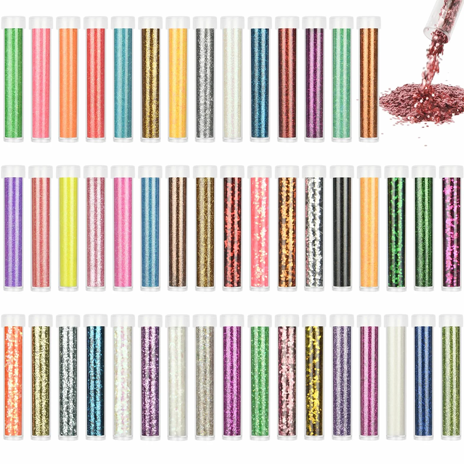 Paillettes Fines et Grossières 48 Couleurs Loisirs Créatifs Poudre Irisée Visage Corps Yeux Ongles