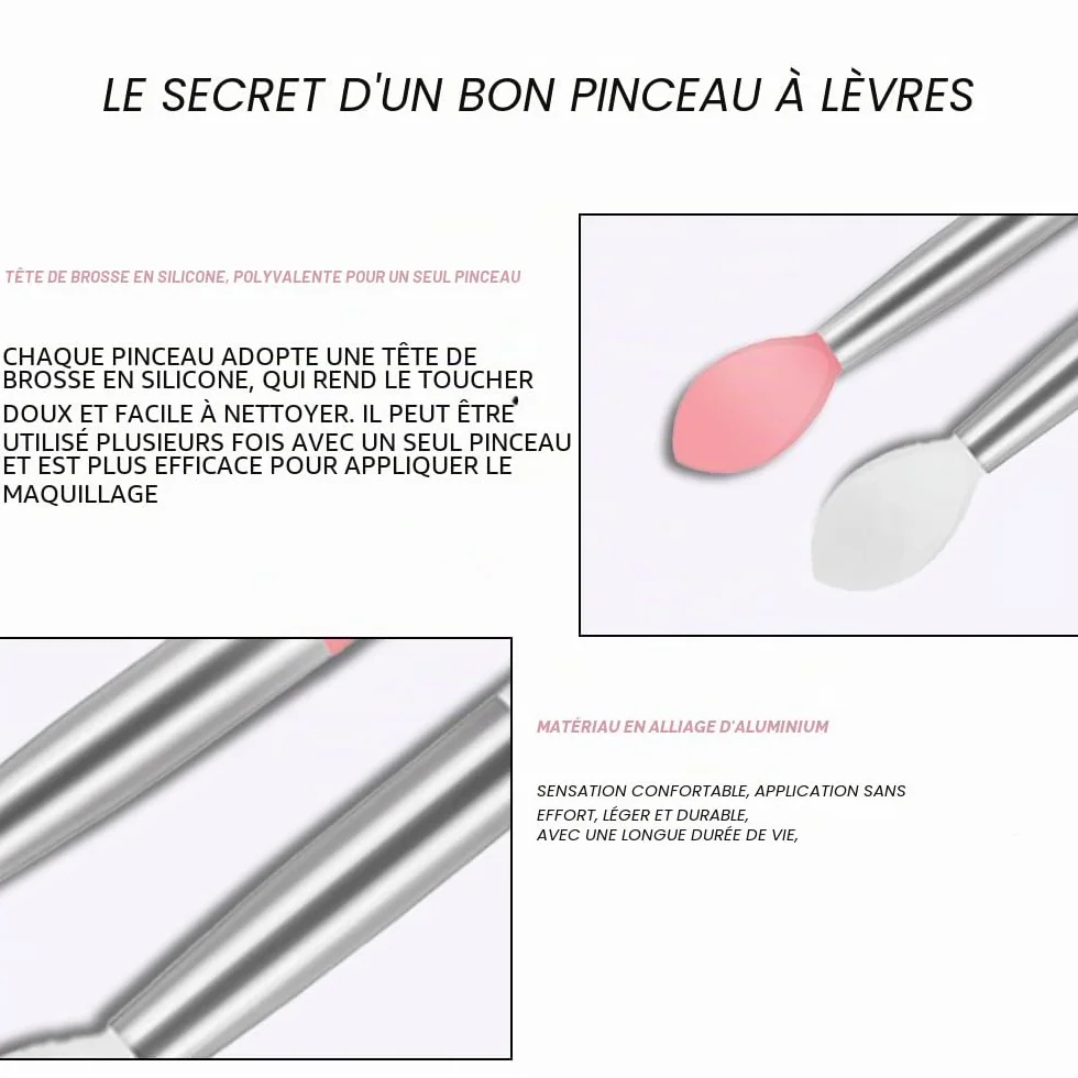 Pinceau à Lèvres en Silicone Double Face, 4 Pcs Mini Portable, Applicateur Baume à Lèvres