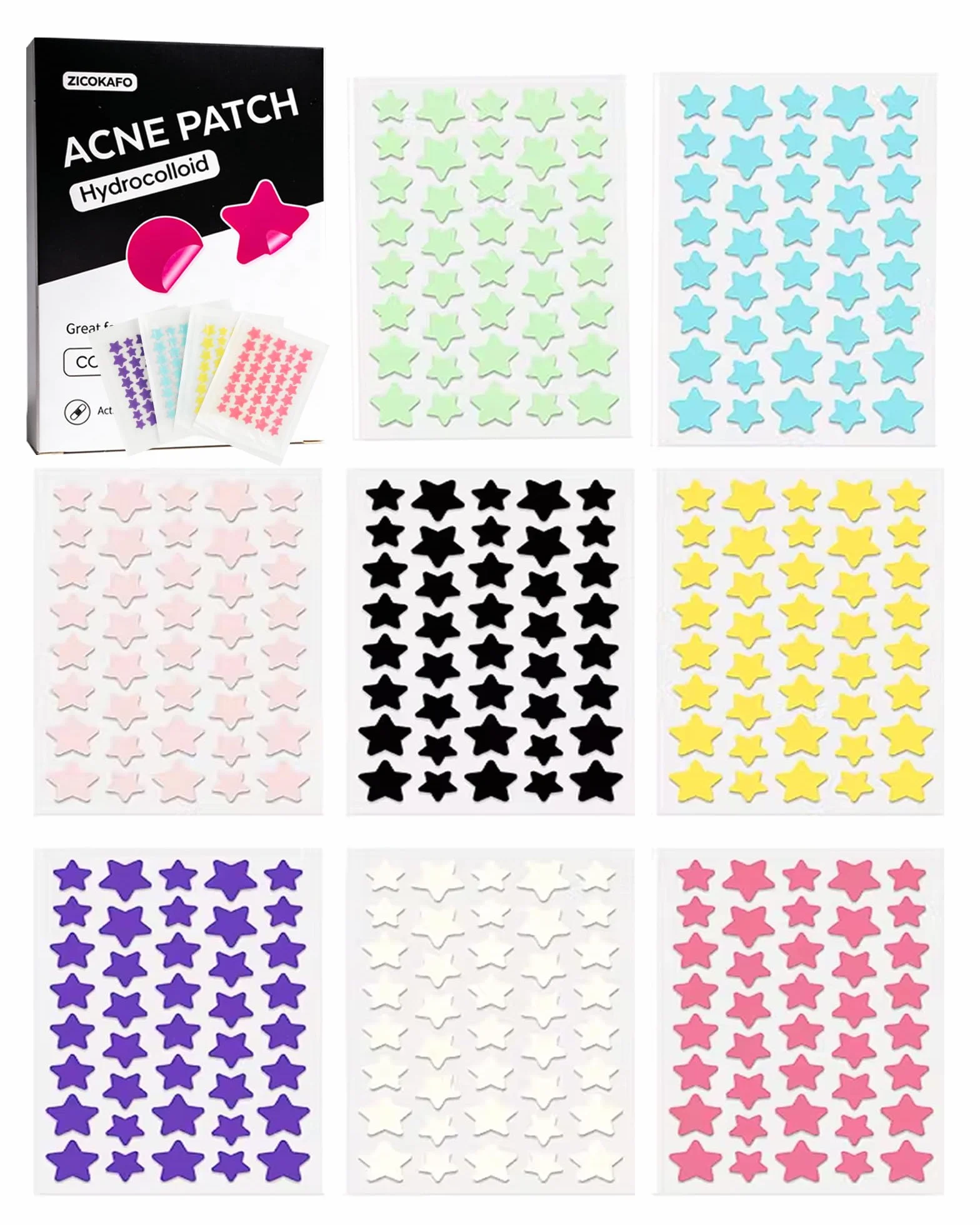 Patch Boutons Hydrocolloïde 320 PCS, Pimple Patch, Patches Acné Étoile, Imperméable Transpirable