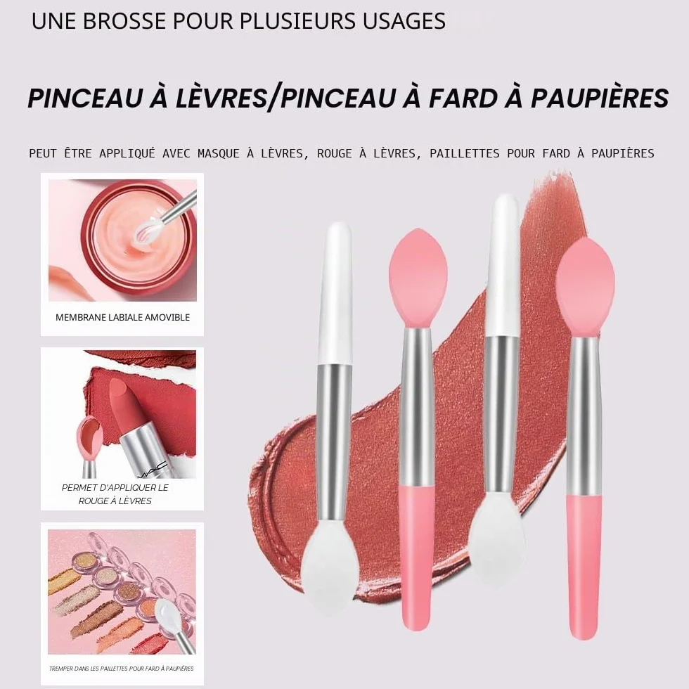Pinceau à Lèvres en Silicone Double Face, 4 Pcs Mini Portable, Applicateur Baume à Lèvres