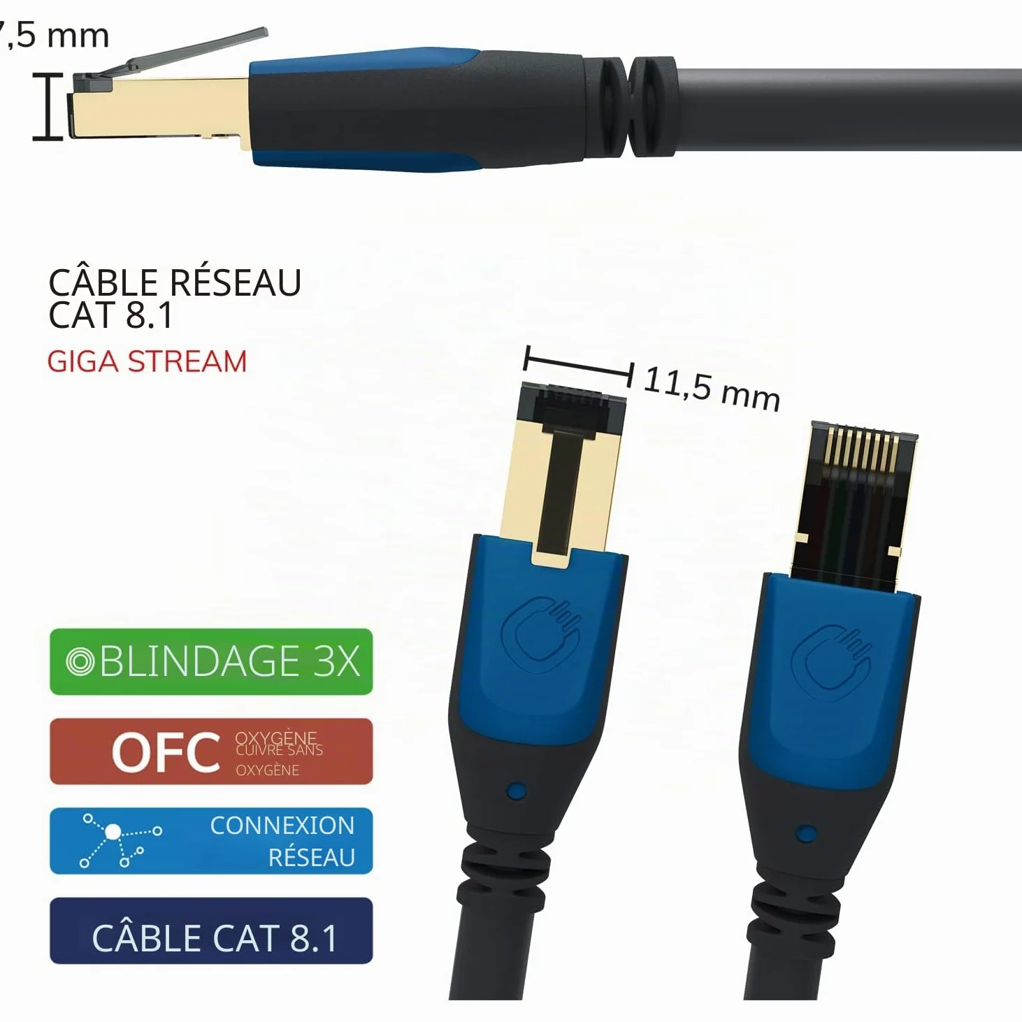 OEHLBACH Giga Stream Câble réseau Cat 8.1 Streaming 40 Gbit/s RJ45 triple blindage TPE Gaine Twisted Pair - Cuivre OFC sans oxygène (streaming, jeux, Home Network) - Noir - 3 m