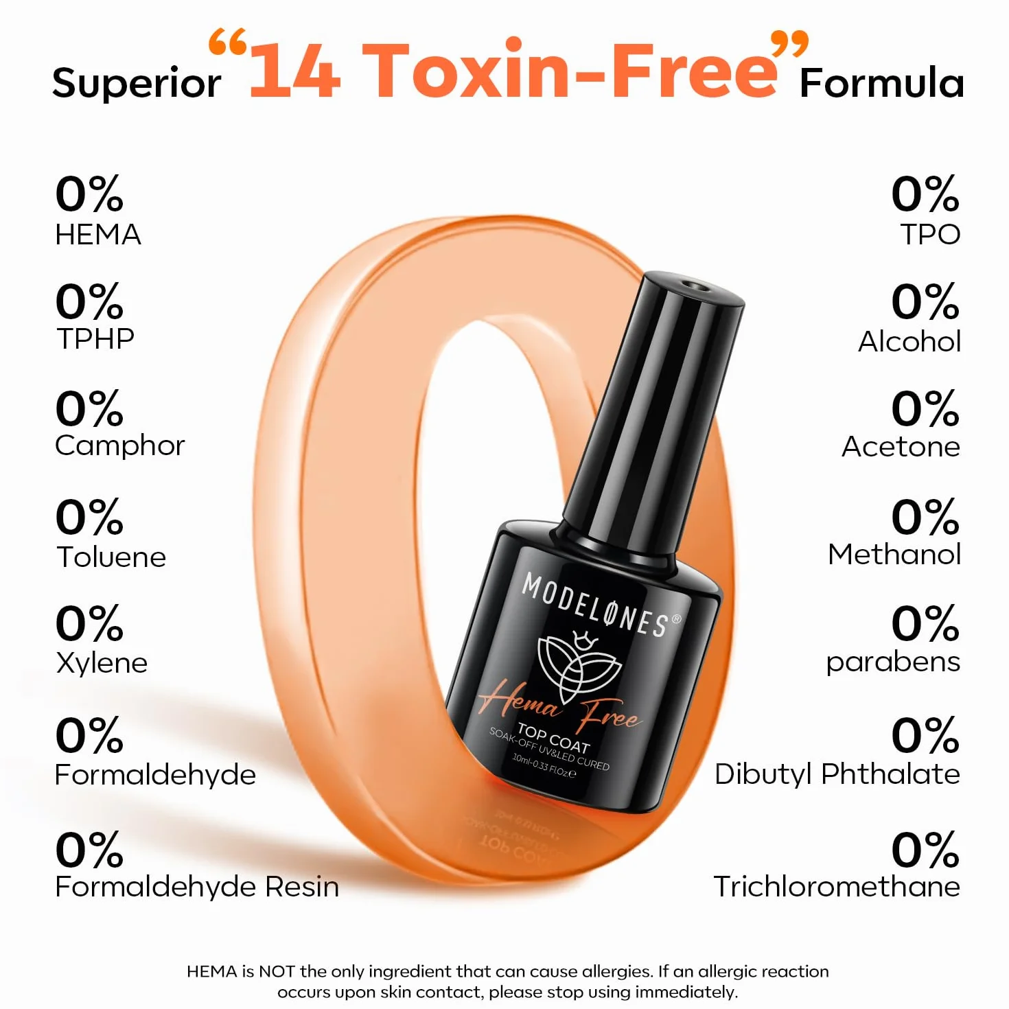 Modelones Base et Top Coat Semi Permanent Sans HEMA 2 x 10ml UV LED Vernis à Ongles Gel Set